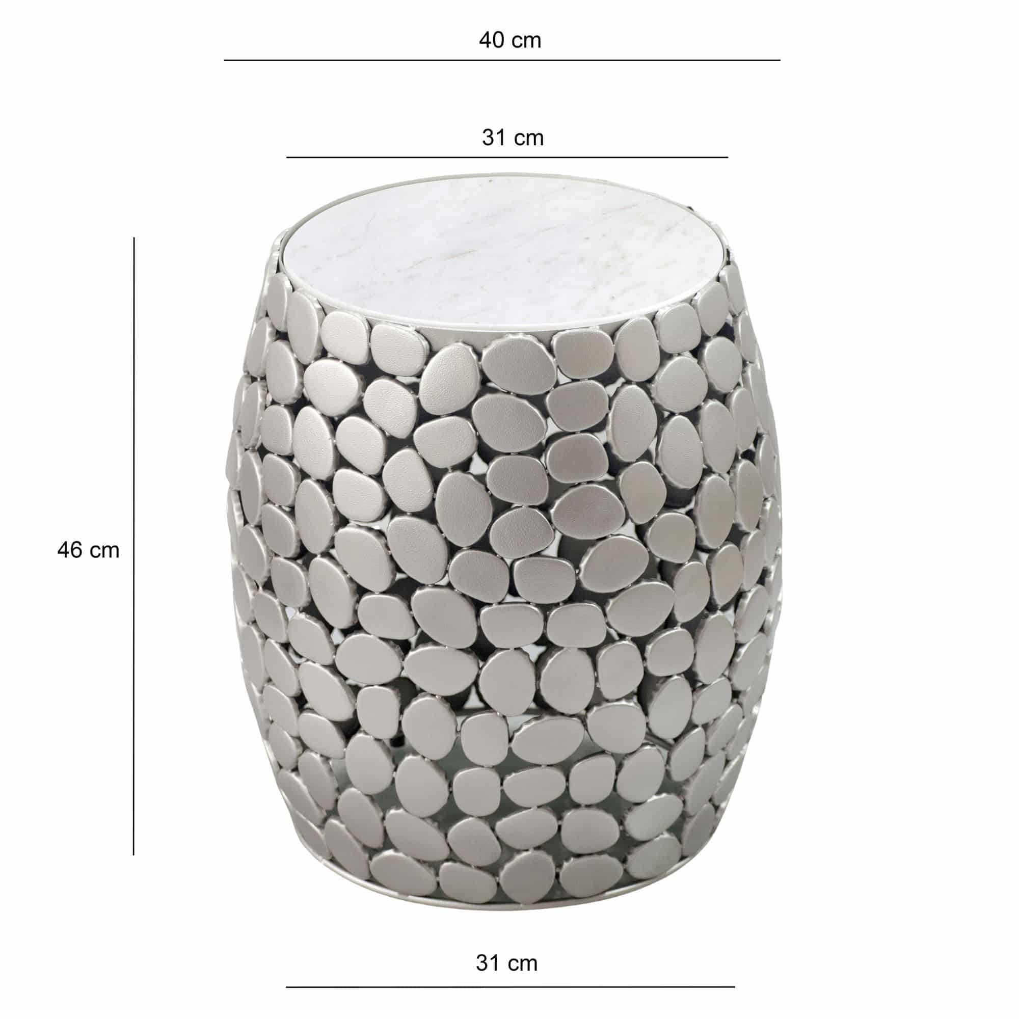 Design Beistelltisch rund 40cm aus Aluminium silber & weißer Marmor Tischplatte – Couchtisch Alu – Metall Wohnzimmertisch Dekotisch Handmade