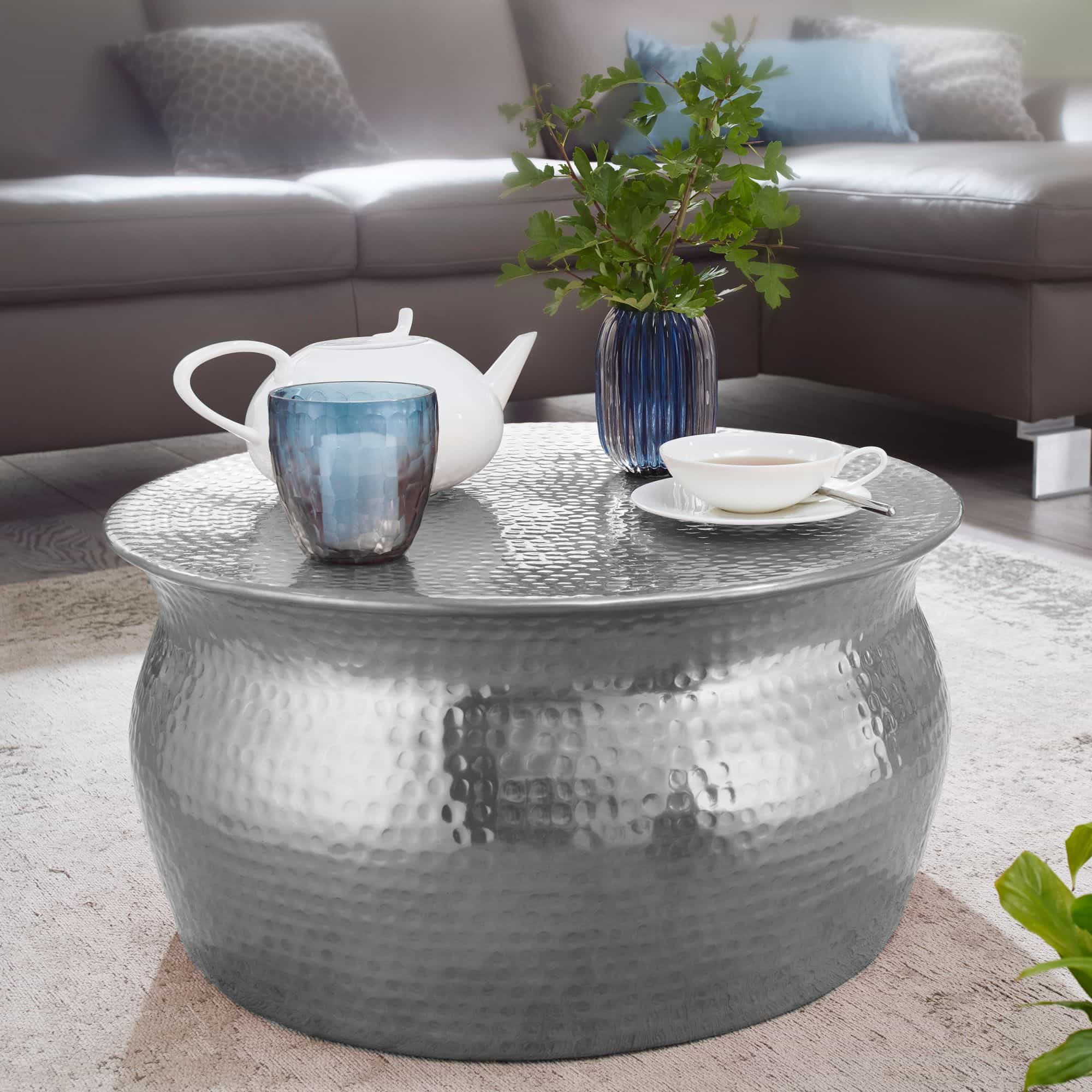 46260-WOHNLING-Couchtisch-KARAM-60x60x30-cm-AluminiFzVpZYHziWY58 Couchtisch 60x30,5x60cm Aluminium Silber Beistelltisch orientalisch rund