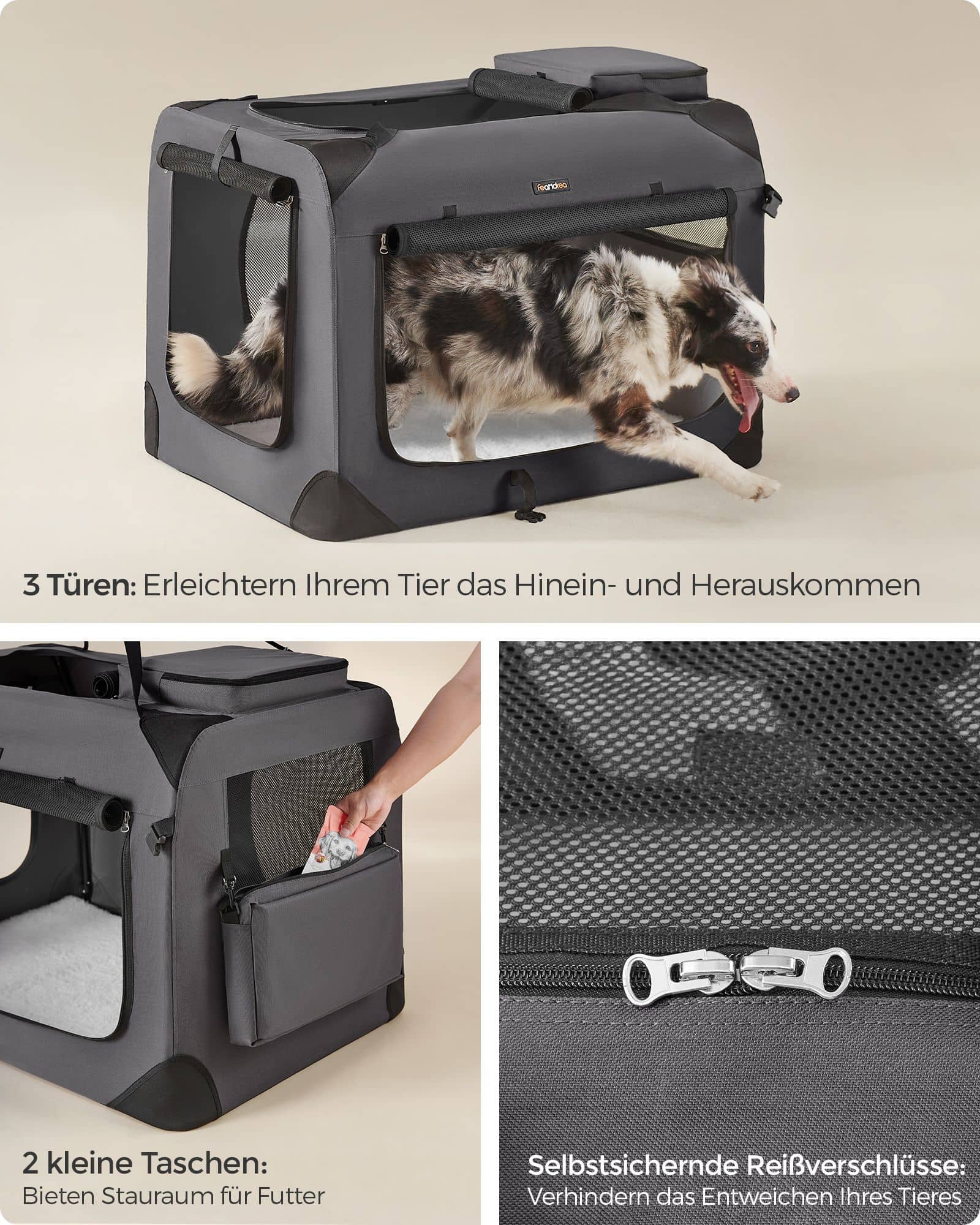 Hundebox faltbar Metallrahmen mit Griffen grau-PDC90G01 Hundebox faltbar Metallrahmen mit Griffen grau-PDC90G01