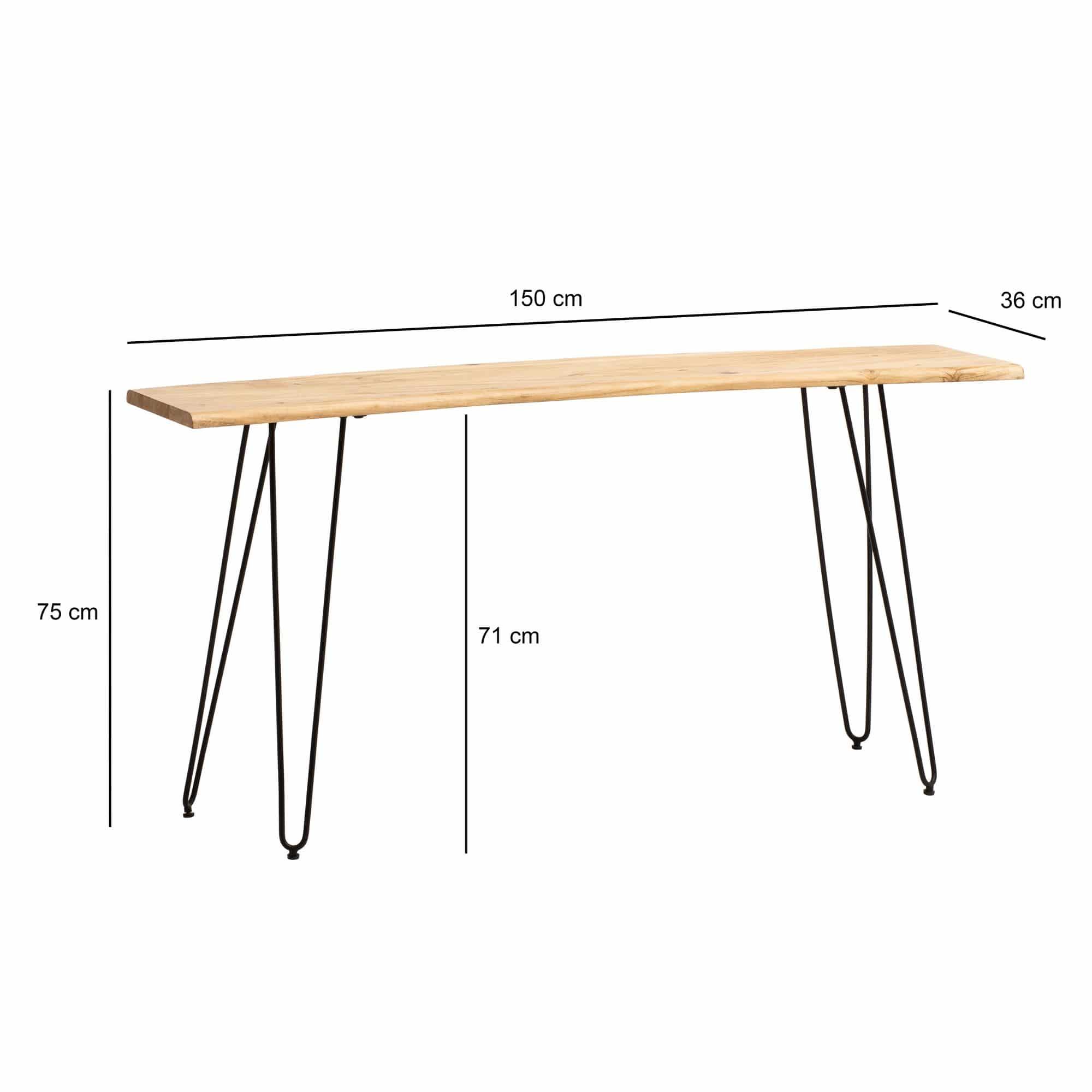 Konsolentisch 150x36x75 cm Akazie Massivholz Baumkante Anrichte Flur