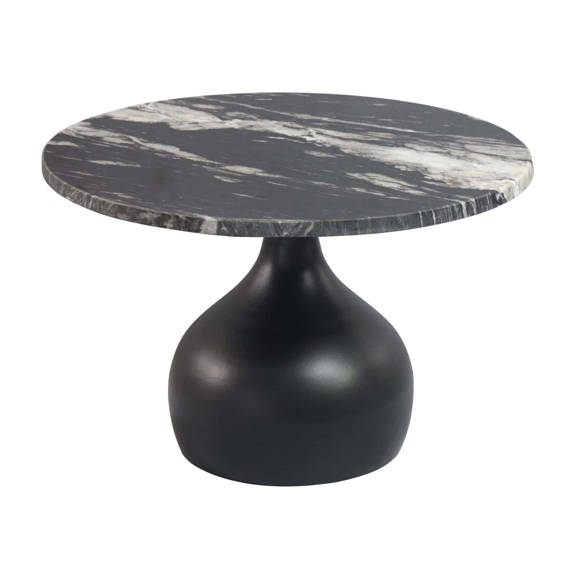 Couchtisch 60cm Aluminium mit schwarzer Marmor Tischplatte - Runder Wohnzimmertisch - Design Sofatisch - Moderner Loungetisch - Edler Beistelltisch Wohnzimmer Handmade
