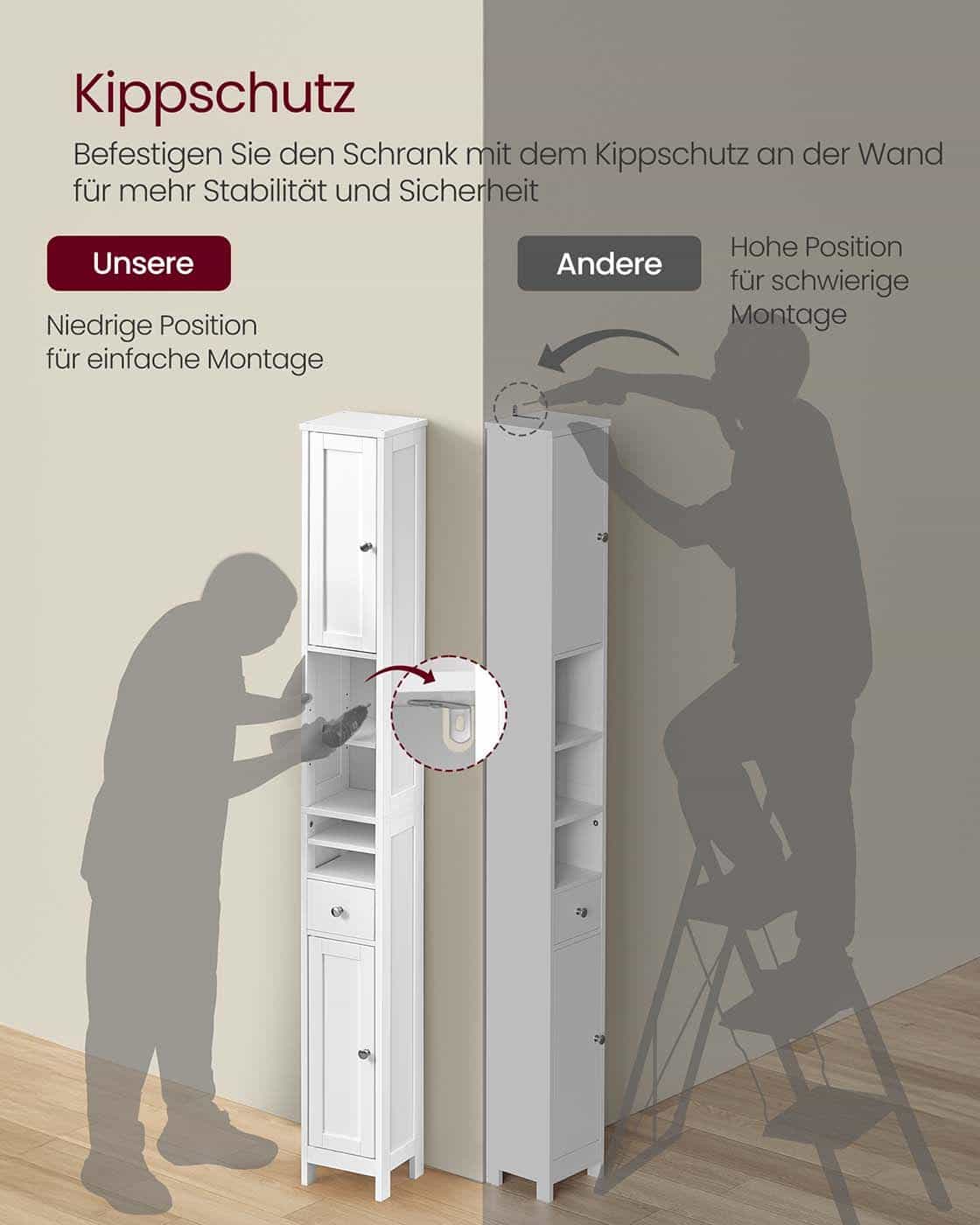 Badschrank mit verstellbaren Ablagen und offenen