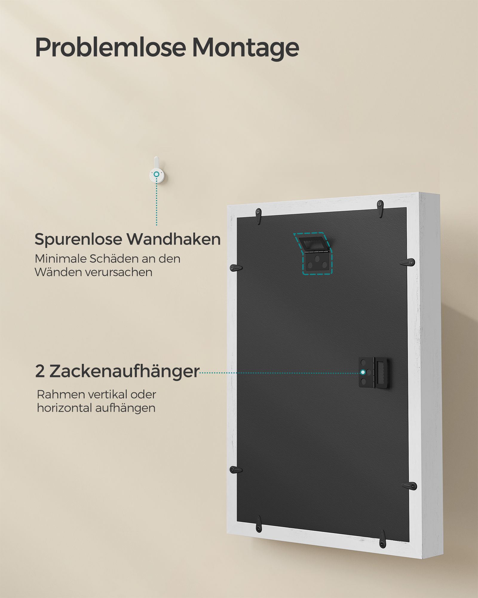 Fotorahmen zum Befüllen 2er Set mit Wandhaken vintageweiß Fotorahmen zum Befüllen 2er Set mit Wandhaken vintageweiß