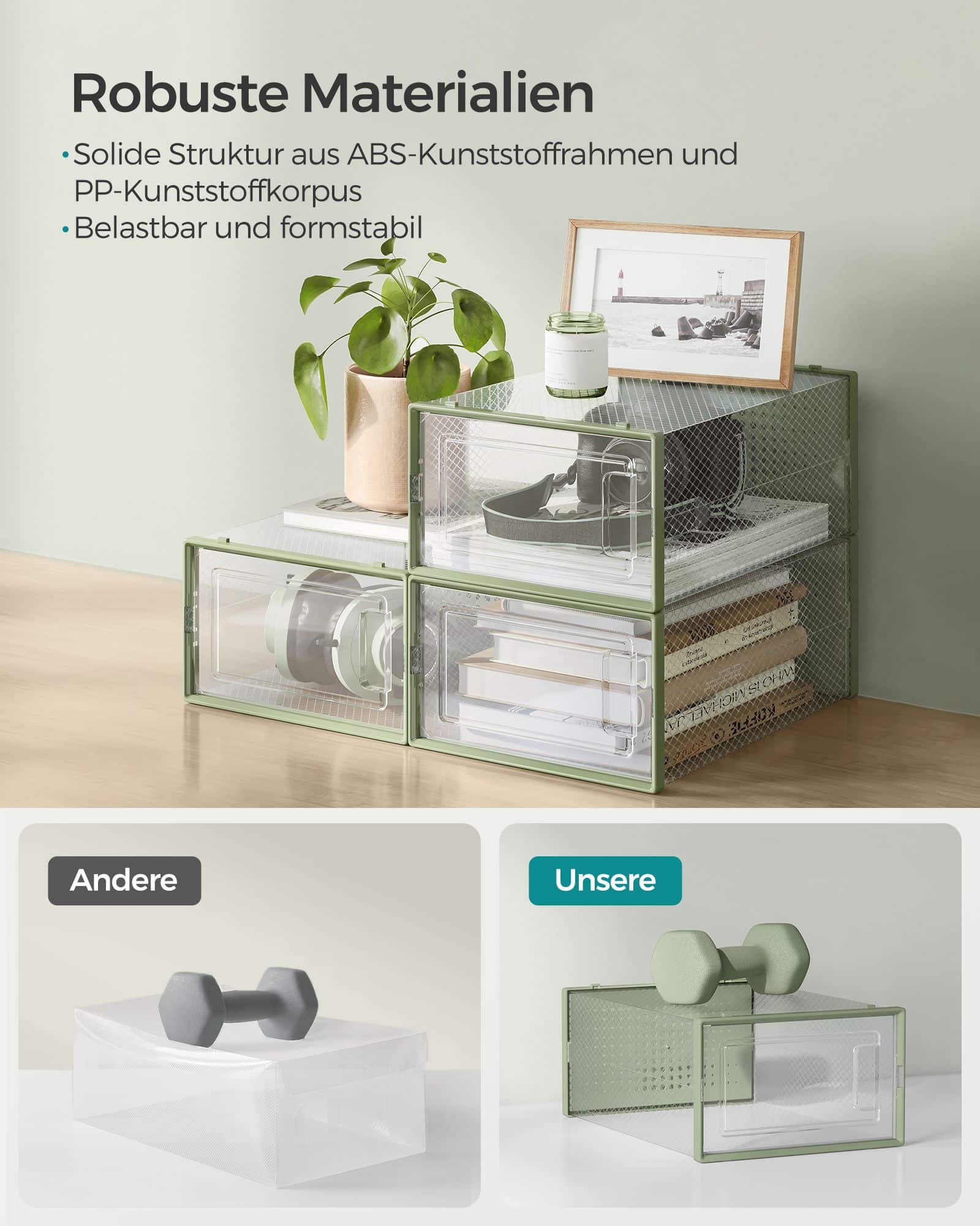 Schuhboxen 12er Set transparent-lorbeergrün-LSP12SG30 Schuhboxen 12er Set transparent-lorbeergrün-LSP12SG30