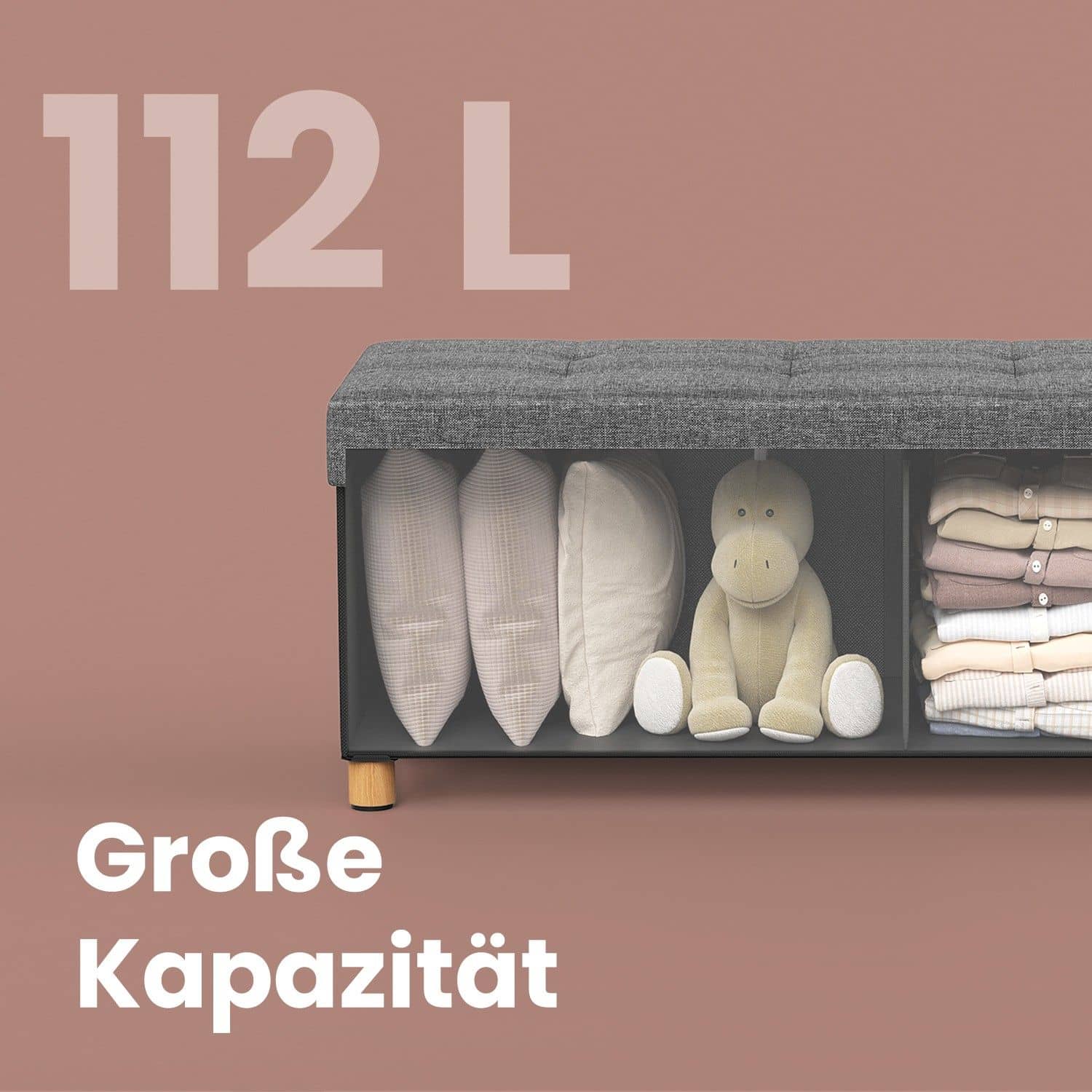 Sitzhocker, klappbare Sitzbank mit Stauraum, Beinen