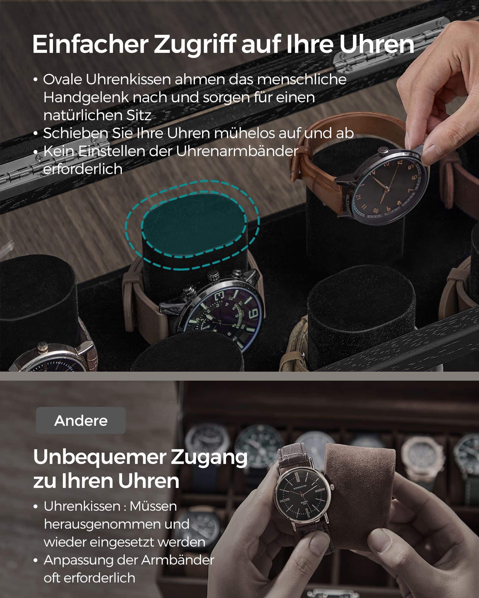 Uhrenbox mit Acryl-Deckel und 7 Uhrenkissen Uhrenbox mit Acryl-Deckel und 7 Uhrenkissen