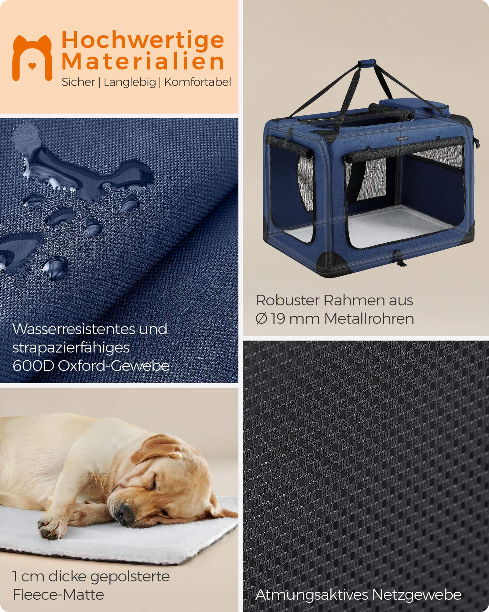 Hundebox faltbar Netzstoff Metallrahmen dunkelblau-PDC10Z Hundebox faltbar Netzstoff Metallrahmen dunkelblau-PDC10Z