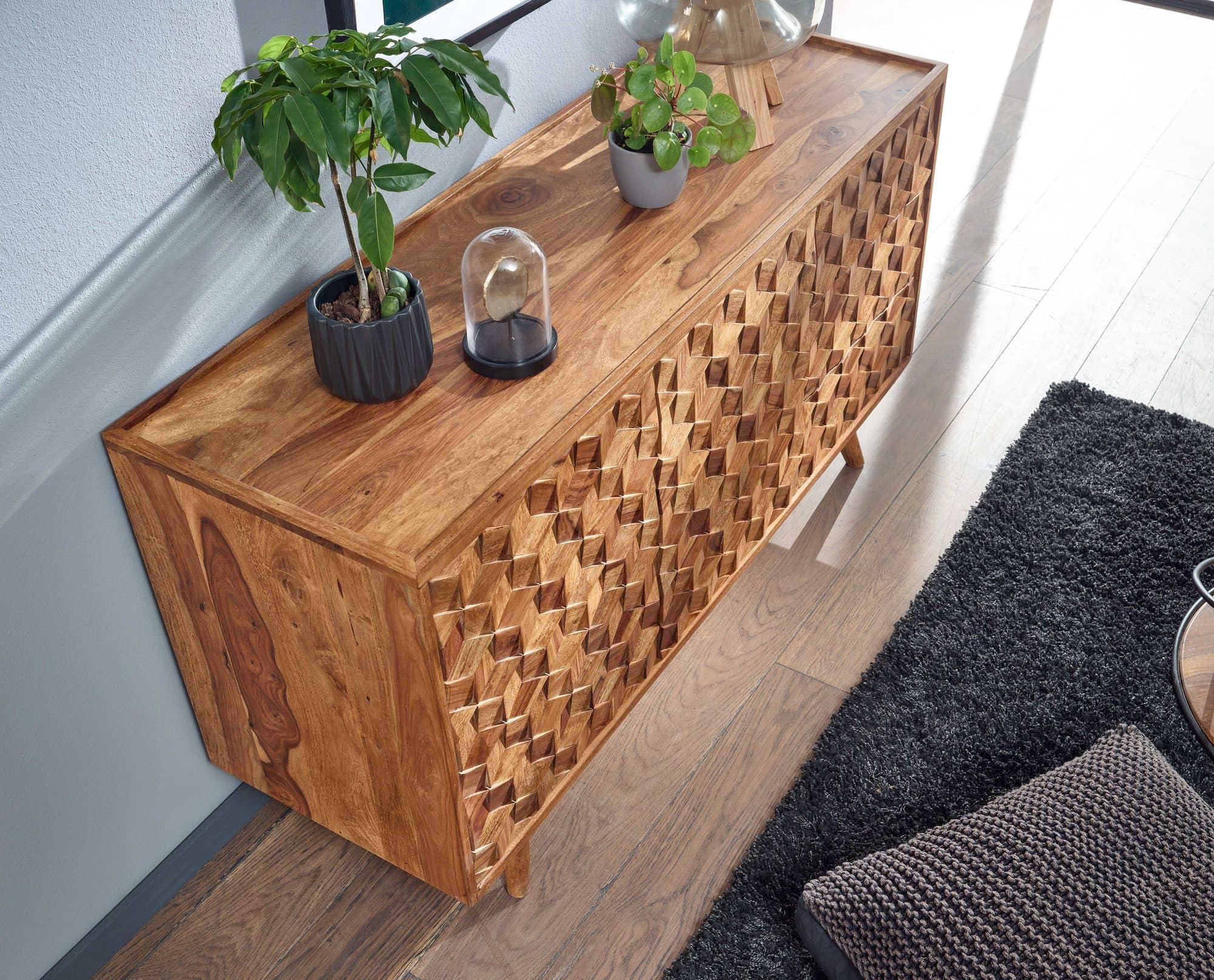 Sideboard 138x76x45 cm Sheesham Massivholz Anrichte mit Türen & Schubladen Sideboard 138x76x45 cm Sheesham Massivholz Anrichte mit Türen & Schubladen