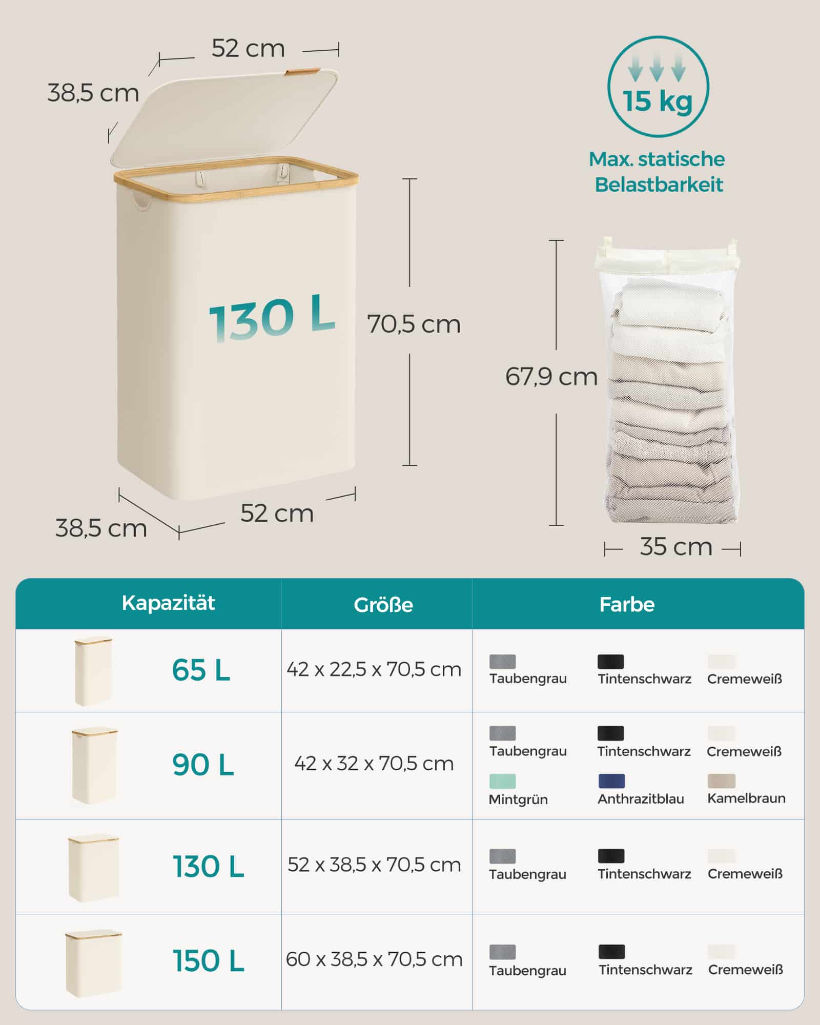 Wäschekorb 2 Fächer mit Deckel weiß Wäschekorb 2 Fächer mit Deckel weiß