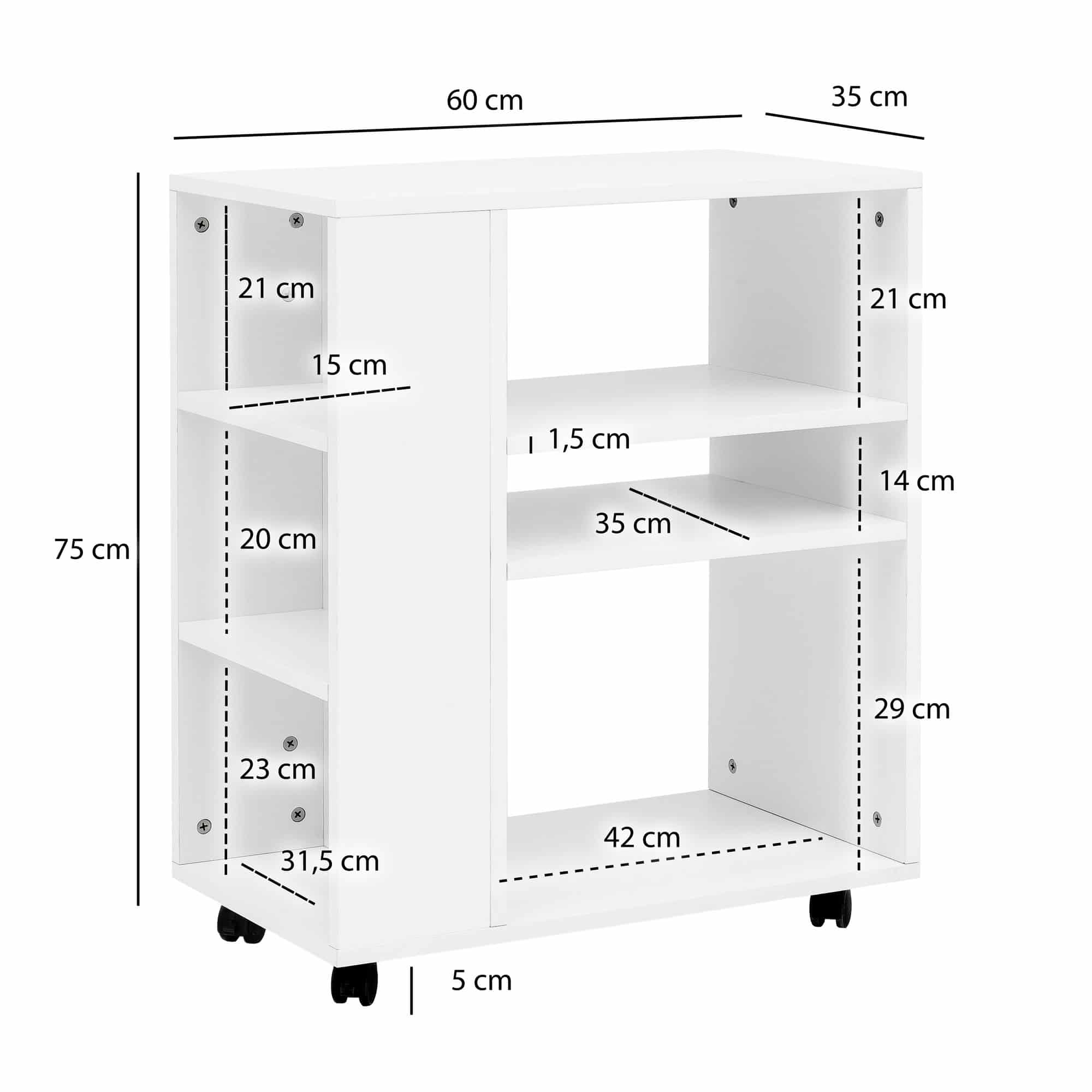 Regal WL5.694 Weiß 60 x 75 x 35 cm Regalwagen mit Rollen Holz Regal WL5.694 Weiß 60 x 75 x 35 cm Regalwagen mit Rollen Holz