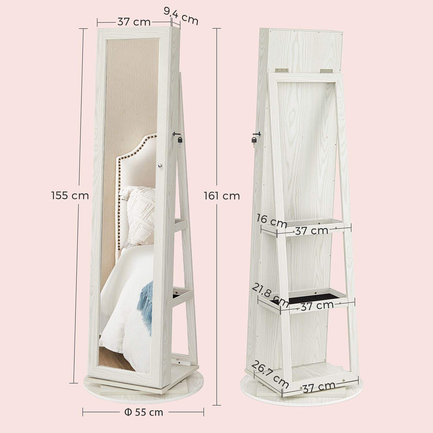 Drehbarer Schmuckschrank mit Spiegel-B34JBC62W Drehbarer Schmuckschrank mit Spiegel-B34JBC62W