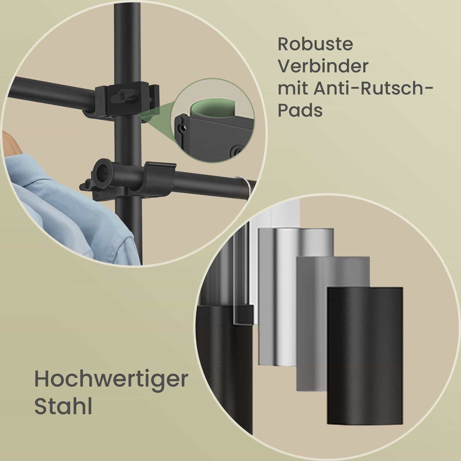 3-stufiger Kleiderständer, höhen- und breitenverstellbar, offene Garderobe mit 4 Kleiderstangen und 2 Ablagen 3-stufiger Kleiderständer, höhen- und breitenverstellbar, offene Garderobe mit 4 Kleiderstangen und 2 Ablagen