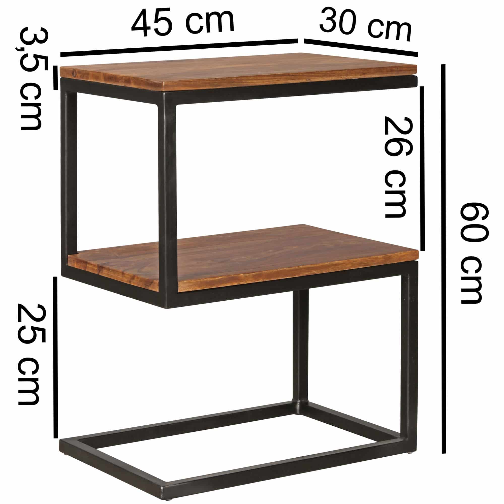 44770-WOHNLING-Beistelltisch-S-Form-Sheesham-45x3_2 Beistelltisch AKOLA S-Form Massiv-Holz Sheesham / Metall 45 x 60 x 30 cm