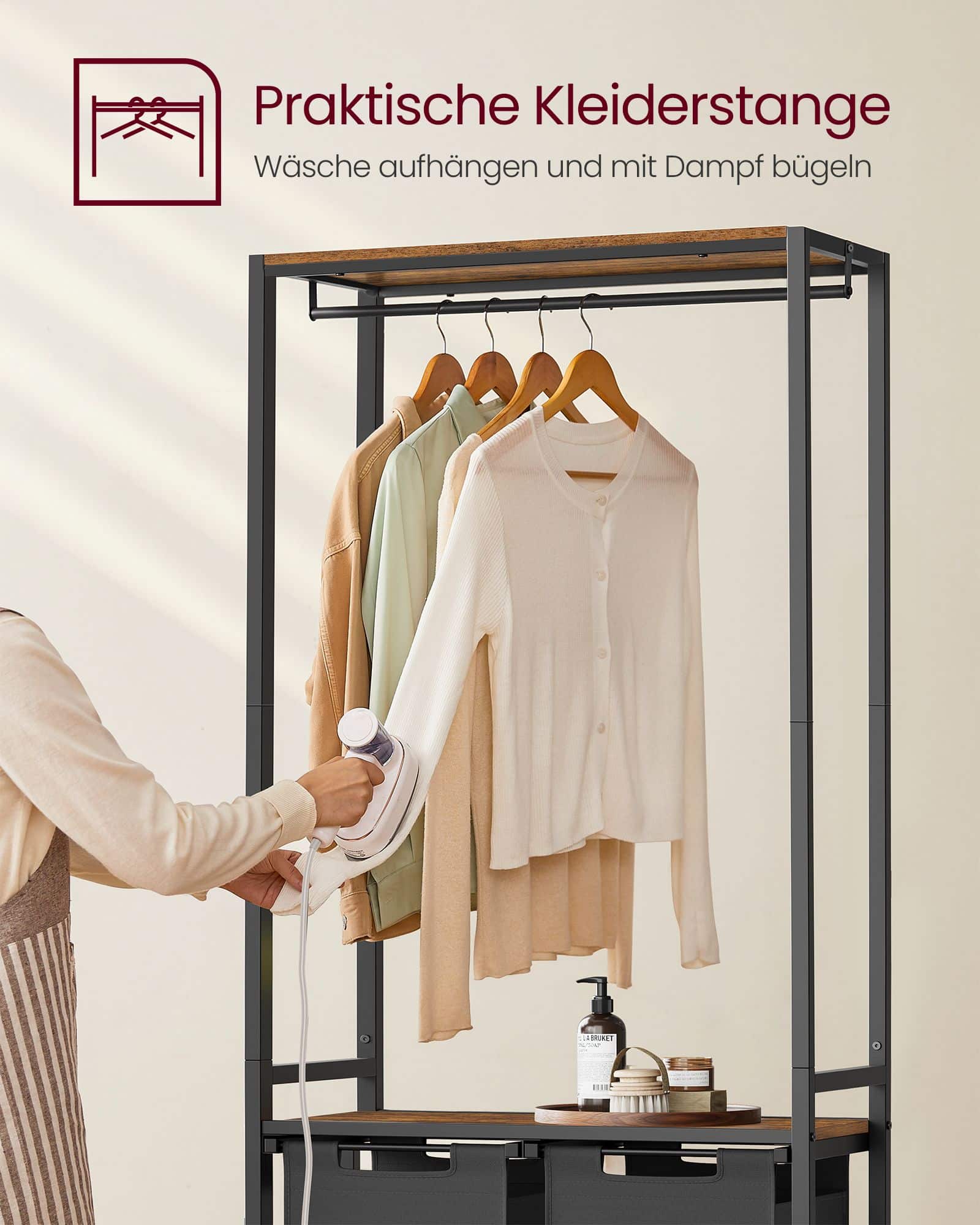 Wäschekorb mit Garderobenständer 2 Fächer vintagebraun-klassikschwarz Wäschekorb mit Garderobenständer 2 Fächer vintagebraun-klassikschwarz