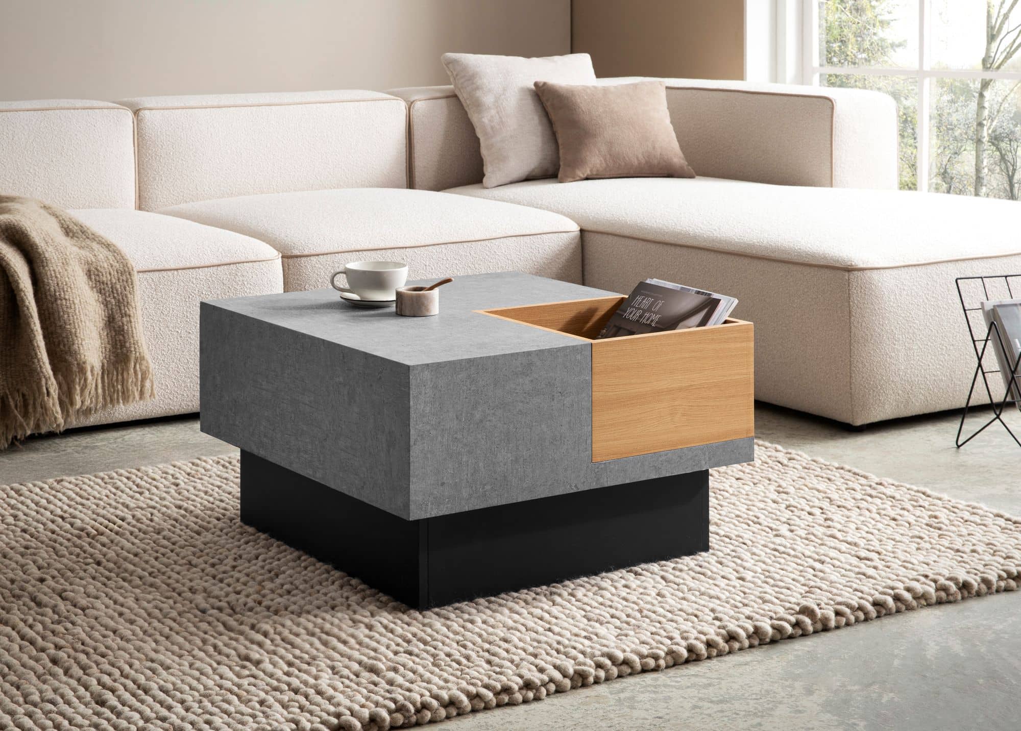 Couchtisch 65x65x40 cm Grau Sofatisch in Beton-Optik Modern Couchtisch 65x65x40 cm Grau Sofatisch in Beton-Optik Modern