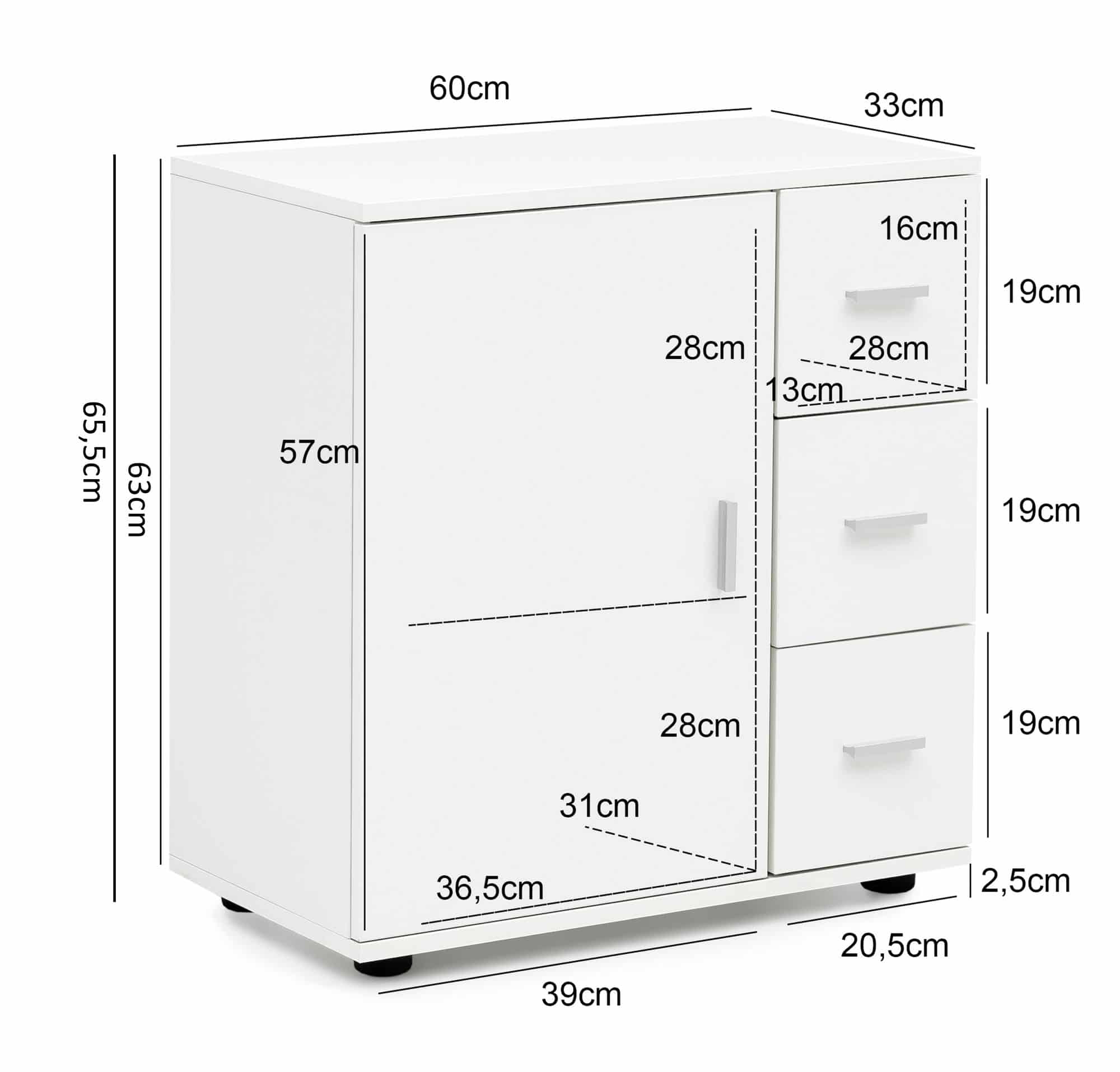 48585-WOHNLING-Badschrank-WL5-877-Weiss-60x65-5x33-cm-Midi-Schrank-mit-Tuer-und-Schubladen-Kleiner-Beistellschrank-Hochglanz-Badregal-Schmal-Freistehend-Badezimmerkommode-Badmoebe_ Badschrank WL5.877 Weiß 60x65,5x33 cm Midi-Schrank mit Tür & Schubladen