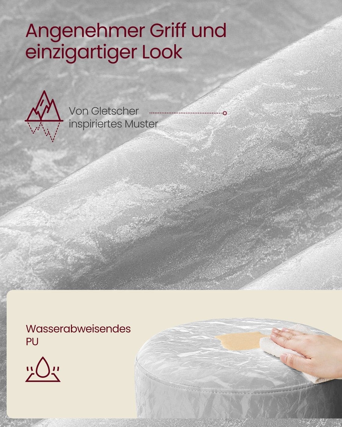 Höhenverstellbarer und 360° drehbarer Schminkhocker Taubengrau Höhenverstellbarer und 360° drehbarer Schminkhocker Taubengrau