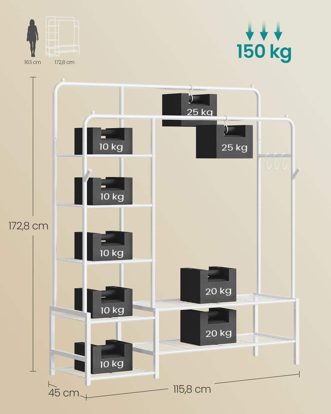 Kleiderständer mit 7 Ablagen für Schlafzimmer weiß Kleiderständer mit 7 Ablagen für Schlafzimmer weiß