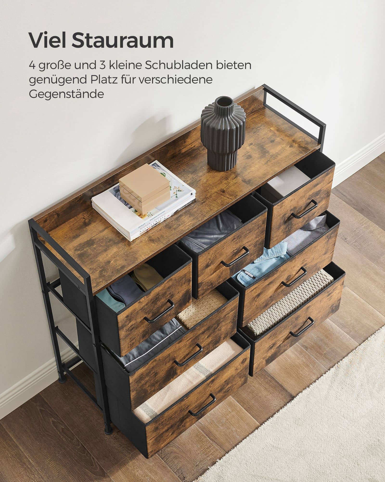 Industrie-Design Kommode mit 7 Stoffschubladen-B34LTS137B01 Industrie-Design Kommode mit 7 Stoffschubladen-B34LTS137B01
