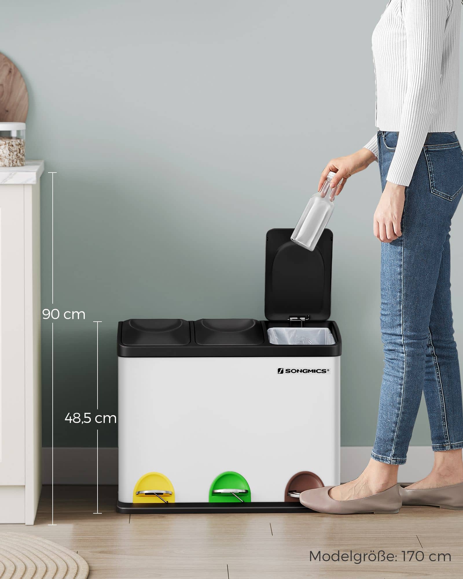 Mülleimer 3 x 15 Liter mit Deckel und Inneneimer weiß-schwarz-LTB45W Mülleimer 3 x 15 Liter mit Deckel und Inneneimer weiß-schwarz-LTB45W