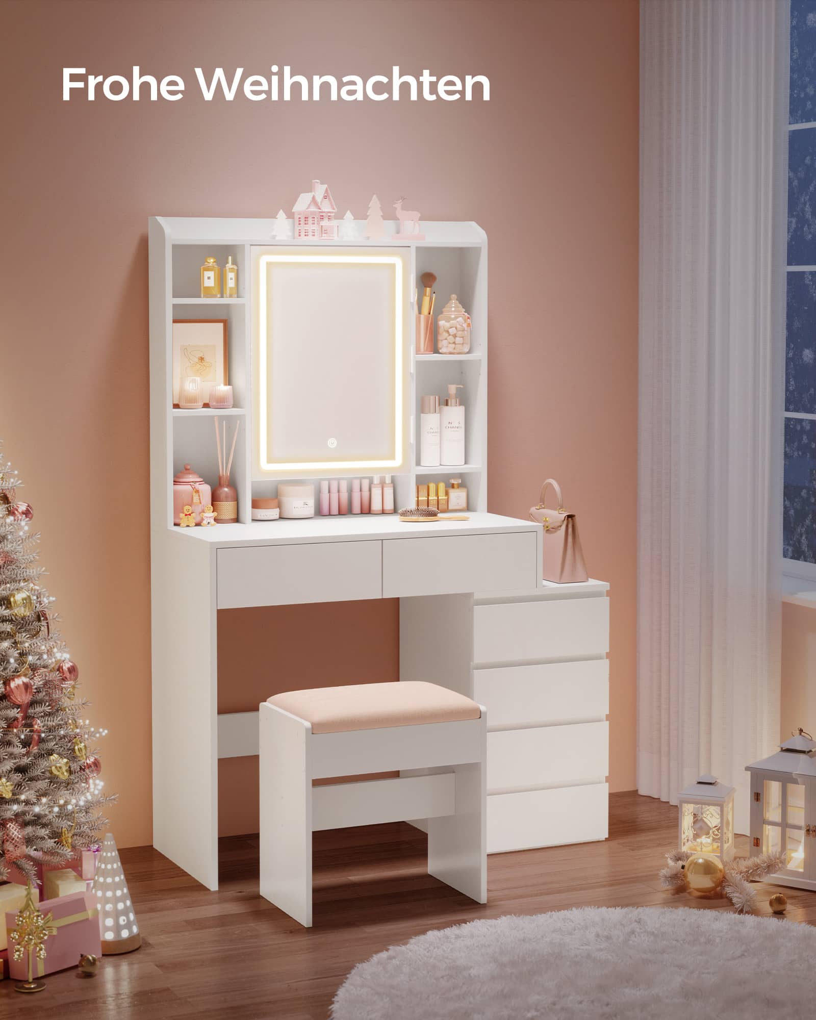 Schminktisch mit LED-Beleuchtung modern wolkenweiß Schminktisch mit LED-Beleuchtung modern wolkenweiß