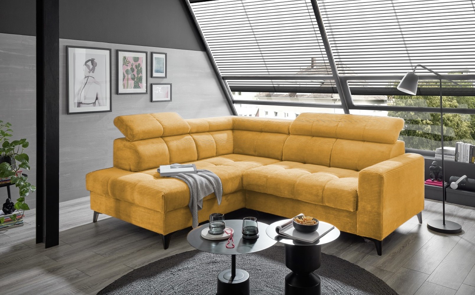 Ecksofa Bavaro elektronischer Sitztiefenverstellung und Breitcord-Bezug Ed Exciting Design