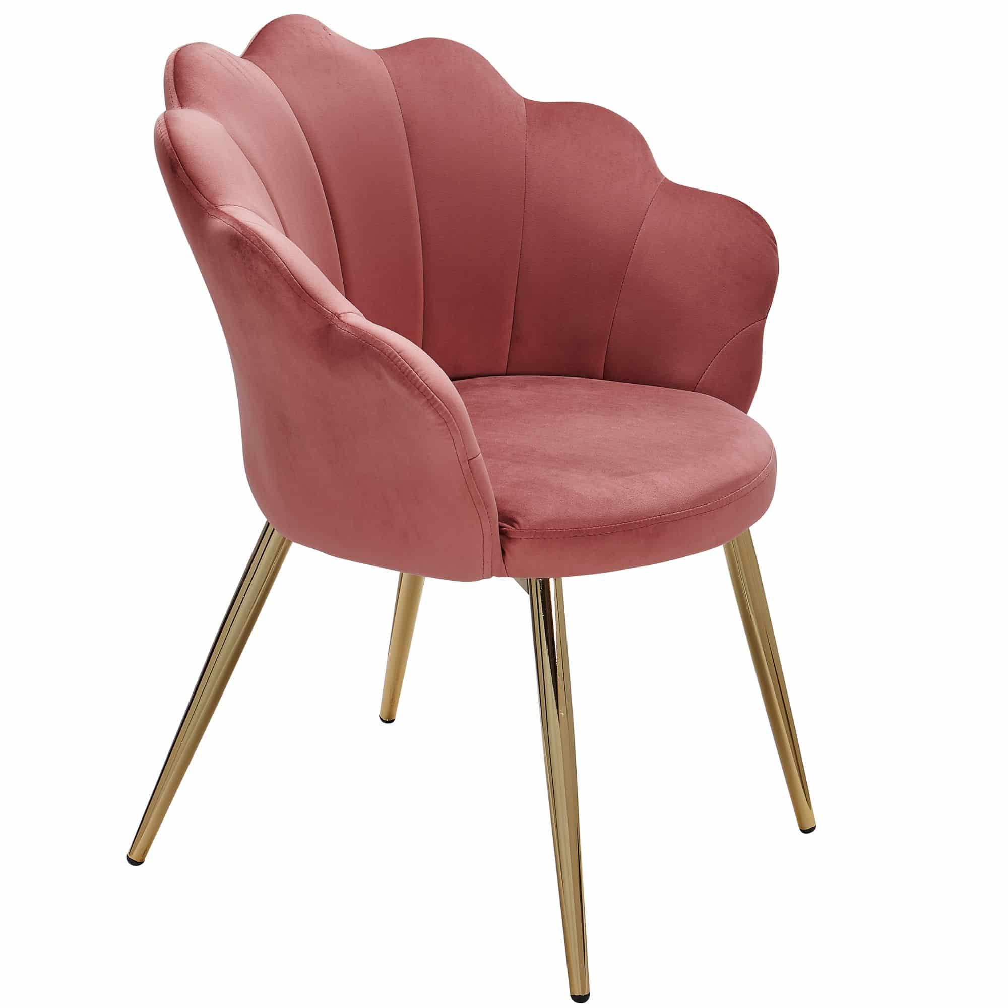 57409-WOHNLING-Esszimmerstuhl-Tulpe-Samt-Rosa-Gepolstert-Kuechenstuhl-mit-Goldfarbenen-Beinen-Schalenstuhl-Skandinavisches-Design-Polsterstuhl-mit-Stoffbezug-muschel-schalenstuhl-e Esszimmerstuhl Tulpe Samt Rosa Gepolstert