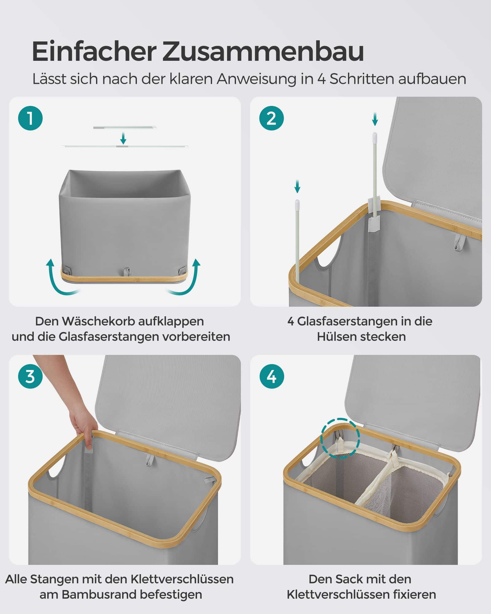 Wäschekorb 2 Fächer mit Deckel taubengrau Wäschekorb 2 Fächer mit Deckel taubengrau