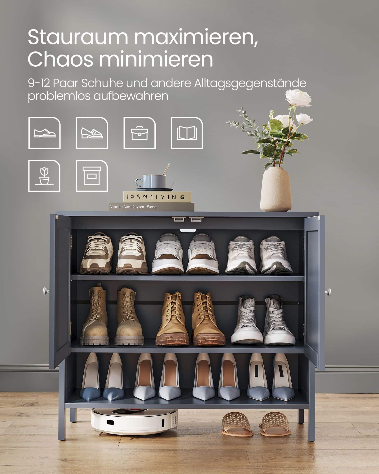 Schuhschrank Landhausstil 35 x 80 x 70 cm schiefergrau Schuhschrank Landhausstil 35 x 80 x 70 cm schiefergrau