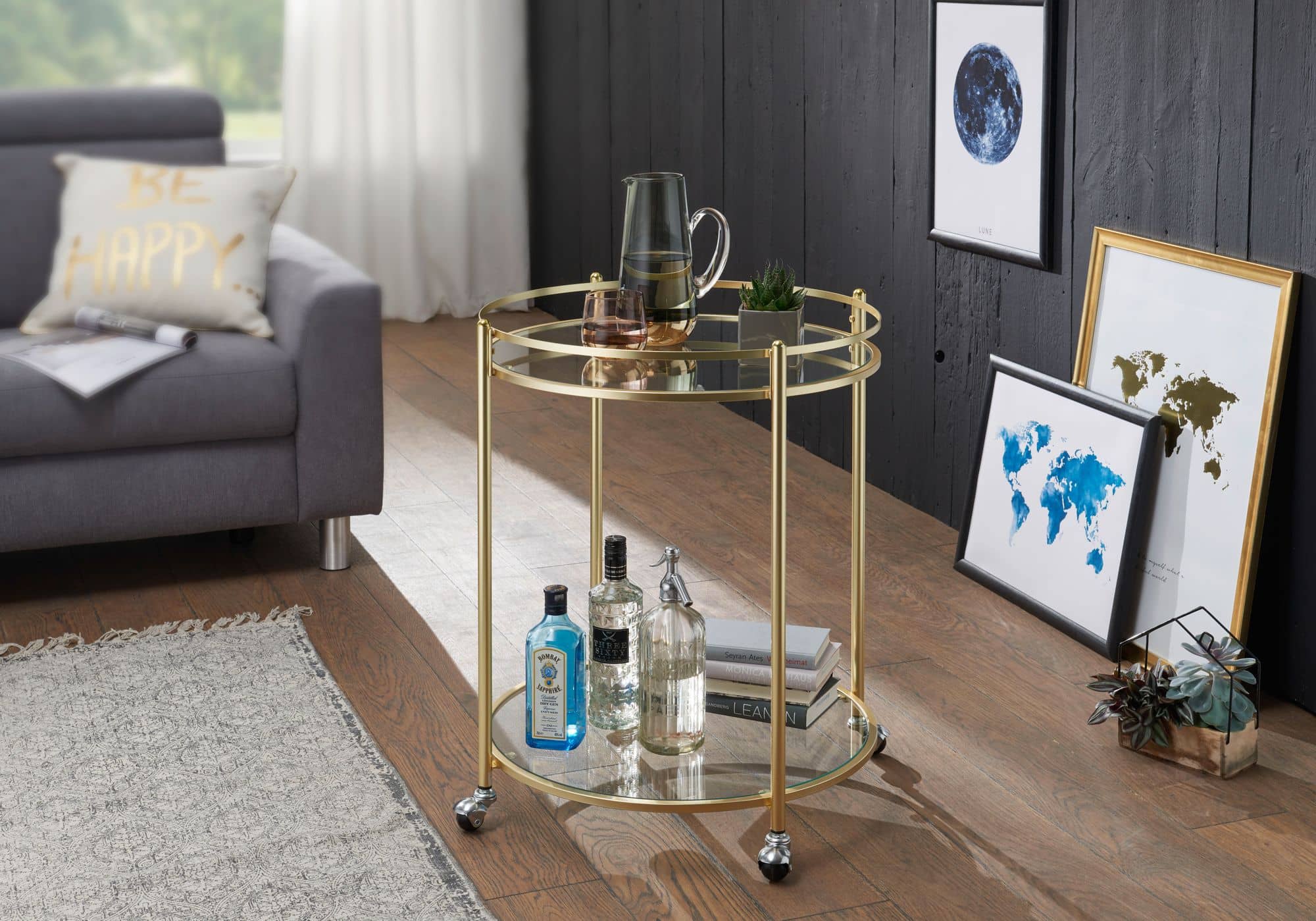 47926-WOHNLING-Servierwagen-JAMES-matt-gold-WL5-7_2 Design Servierwagen Gold Ø 57 cm Beistelltisch