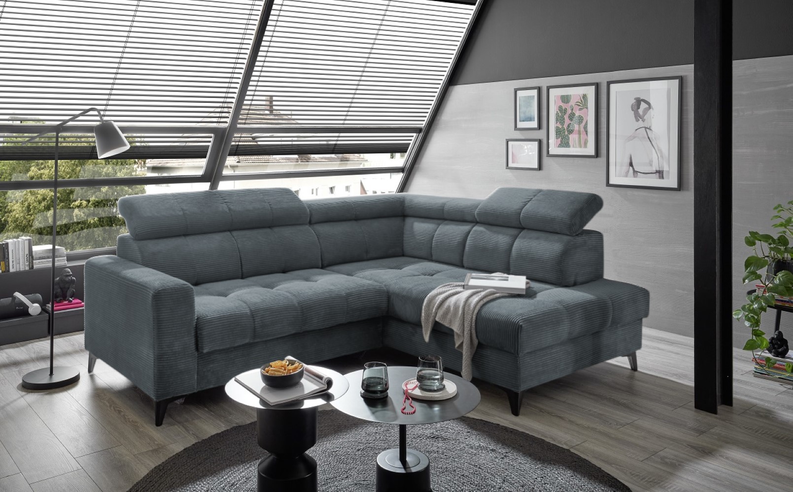 Ecksofa Bavaro elektronischer Sitztiefenverstellung und Breitcord-Bezug Ed Exciting Design