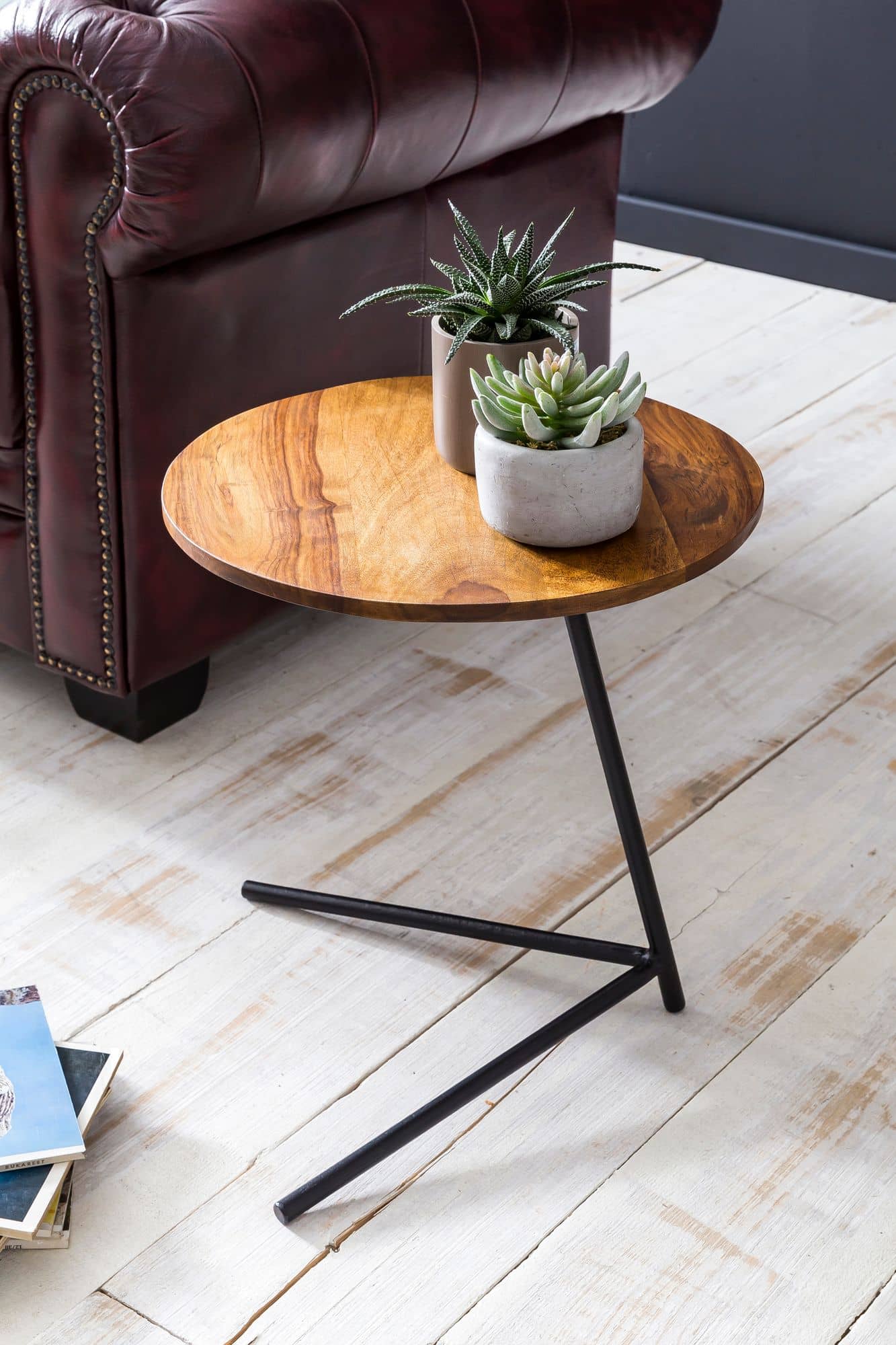 Beistelltisch 40x46x40cm Sheesham Holz Metall Couchtisch Beistelltisch 40x46x40cm Sheesham Holz Metall Couchtisch