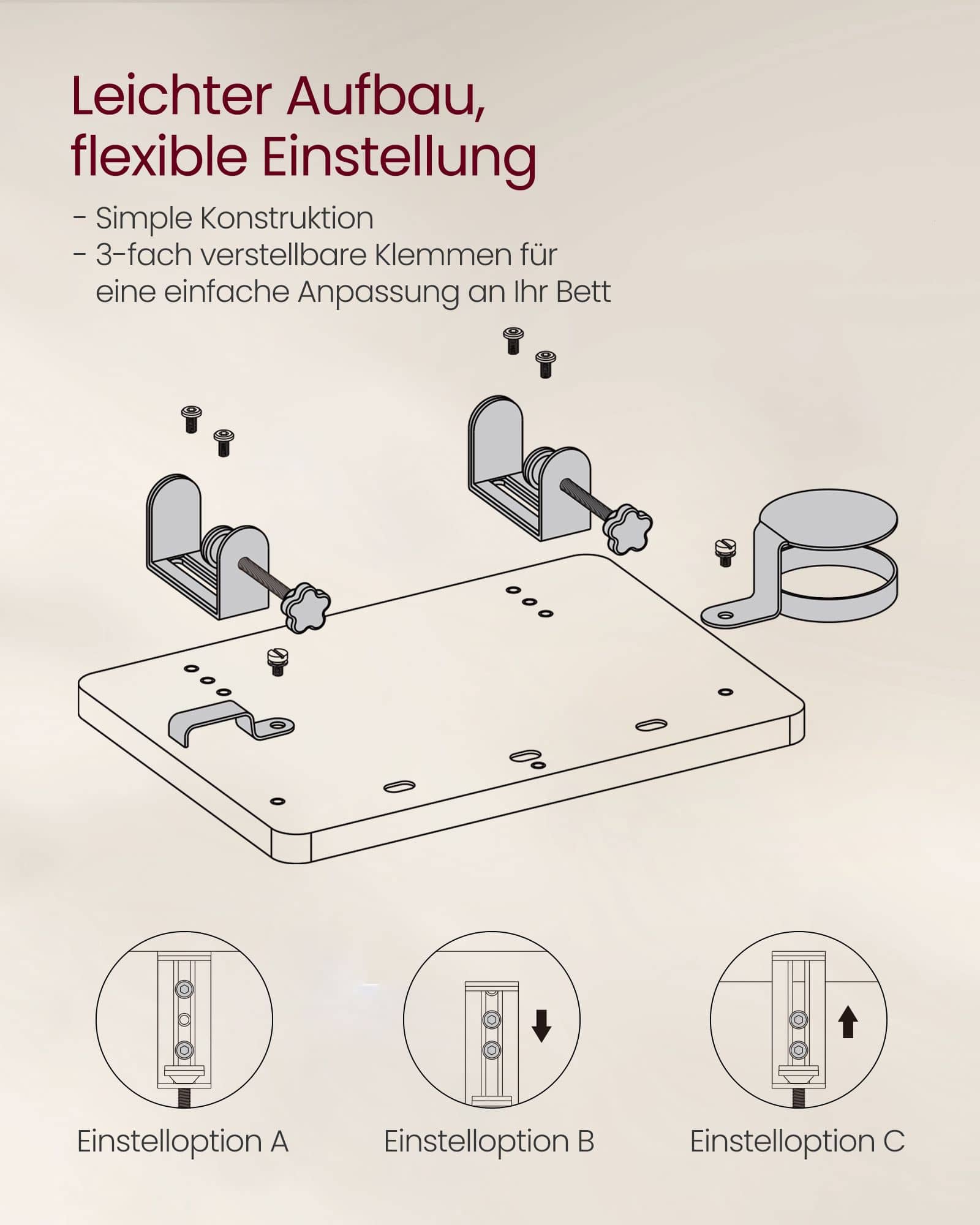 Nachttisch zum Einhängen mit Getränkehalter naturbeige