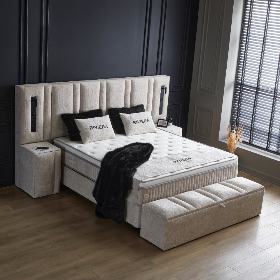 Riviera-4 Erstklassiges Schlafen: ABC Bedding Boxspringbett Riviera in Creme und Mikrofaser