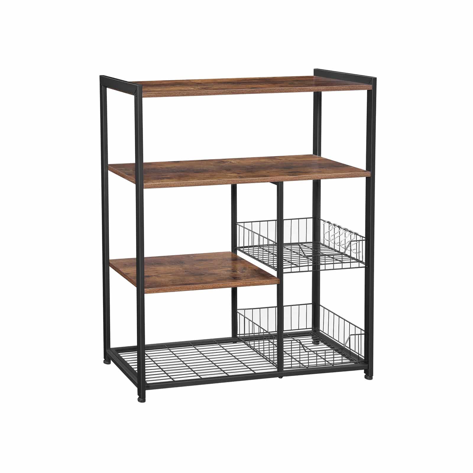 Mesh-Baskets-Kitchen-Shelf-KKS96X-1oiCoaj5awdozw VASAGLE Küchenregal mit Gitterkörben und Haken – 80x35x95 cm, Vintage Dunkelbraun