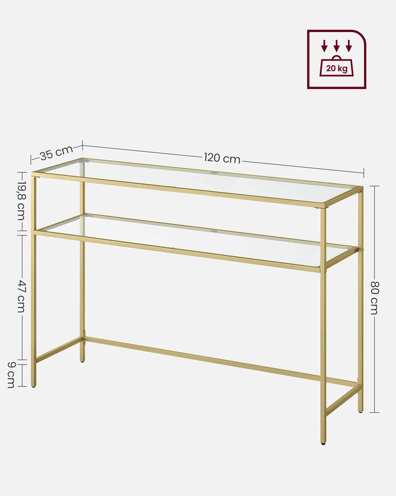 Konsolentisch modern verstellbar goldfarben-transparent Konsolentisch modern verstellbar goldfarben-transparent