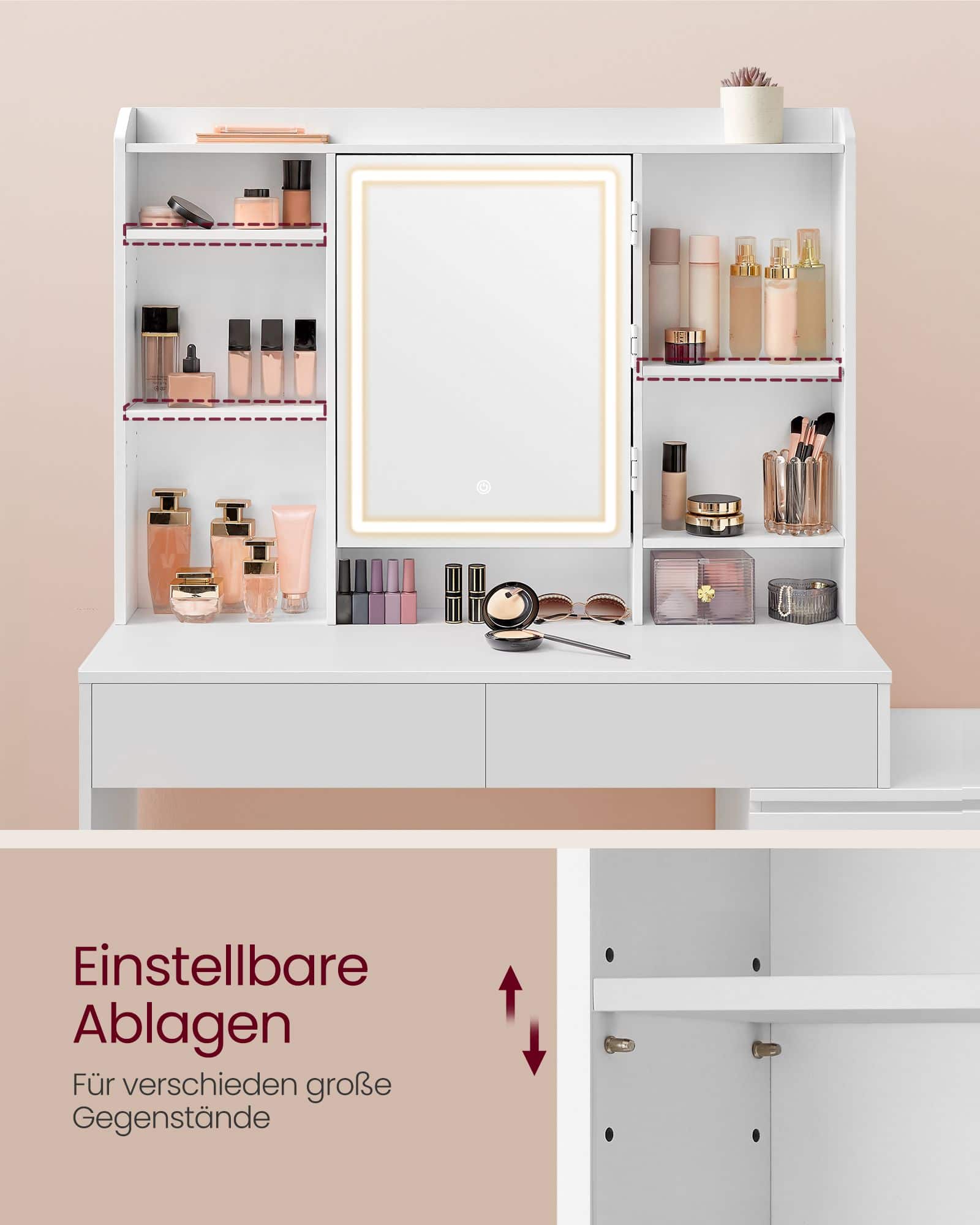 Schminktisch mit LED-Beleuchtung modern wolkenweiß Schminktisch mit LED-Beleuchtung modern wolkenweiß