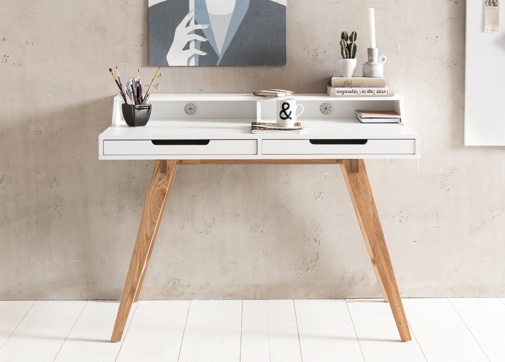 Schreibtisch 110 x 85 x 60 cm MDF-Holz skandinavisch weiß matt Arbeitstisch Schreibtisch 110 x 85 x 60 cm MDF-Holz skandinavisch weiß matt Arbeitstisch