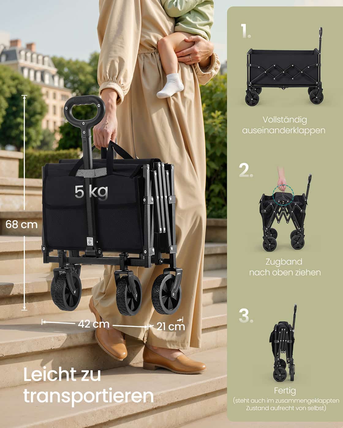 Handwagen faltbar bis 150 kg tintenschwarz