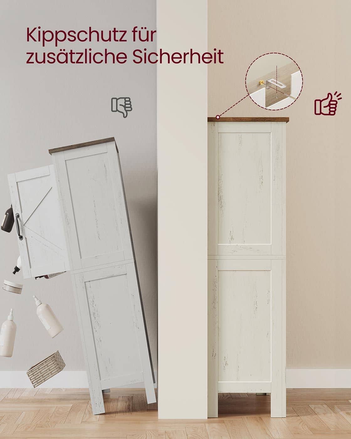Badezimmerschrank mit Schubladen und verstellbaren Ablagen im Landhausstil Badezimmerschrank mit Schubladen und verstellbaren Ablagen im Landhausstil