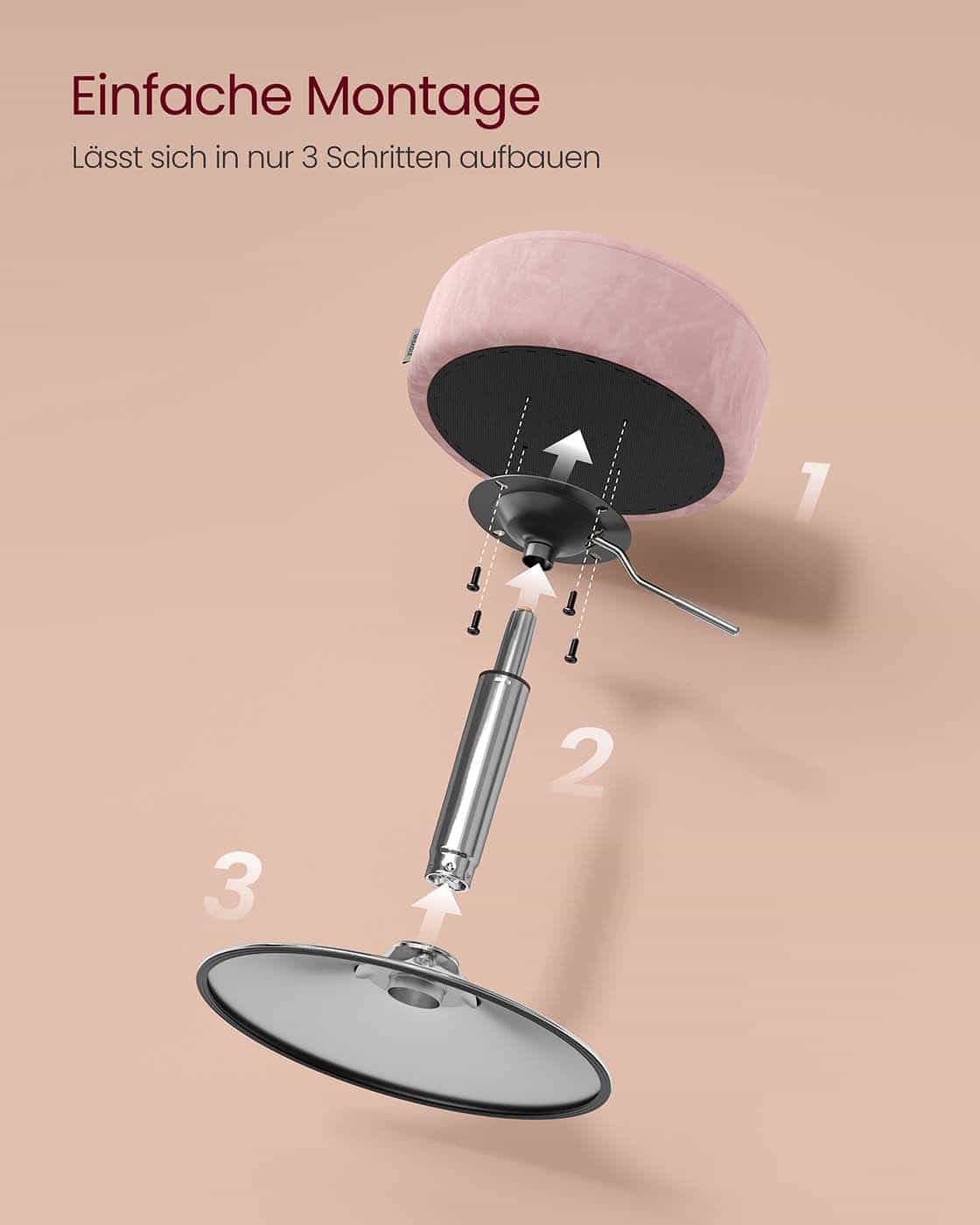 Höhenverstellbarer und 360° drehbarer Schminkhocker pastellrosa Höhenverstellbarer und 360° drehbarer Schminkhocker pastellrosa