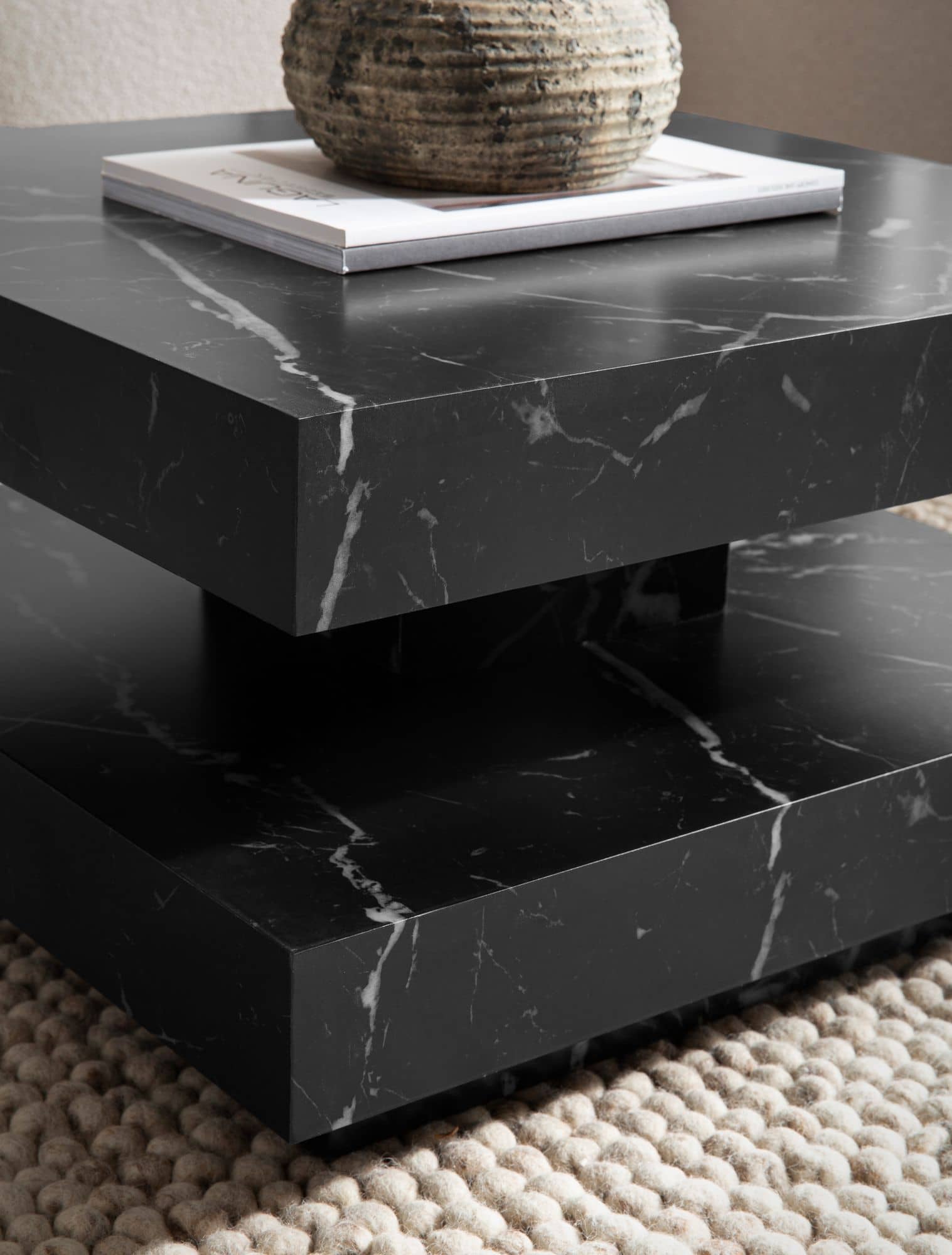 Couchtisch 60x60x34 cm Schwarz Sofatisch in Marmor-Optik Modern Couchtisch 60x60x34 cm Schwarz Sofatisch in Marmor-Optik Modern