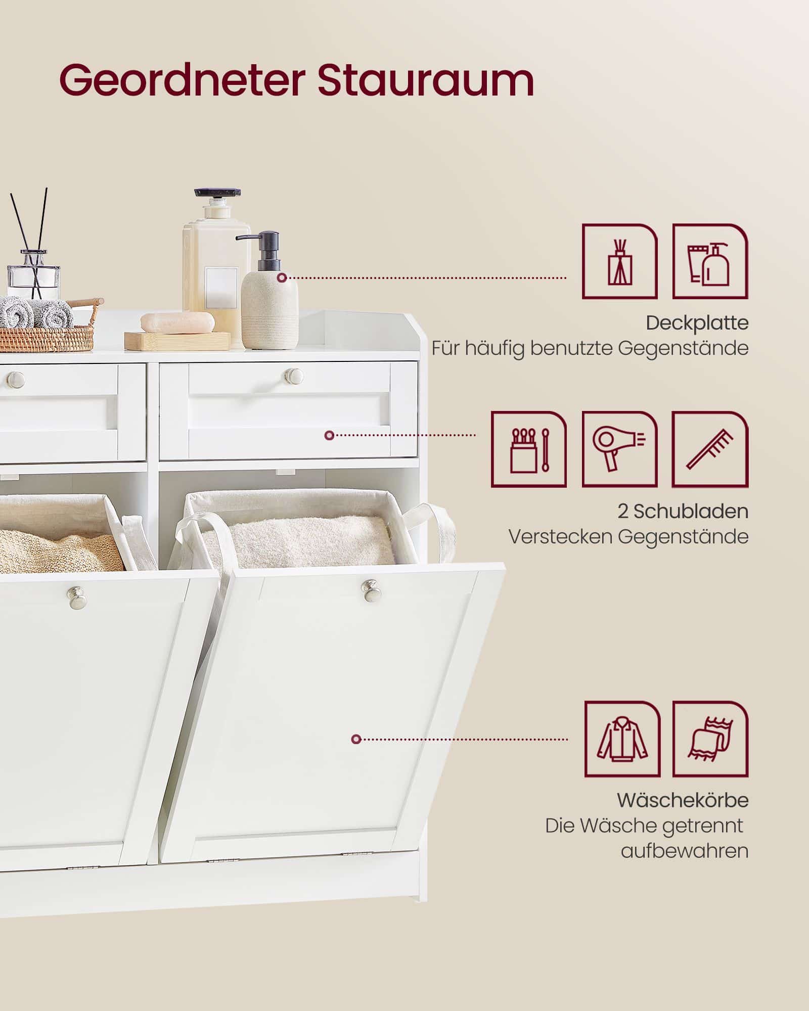 Badschrank mit Wäschekörben und Schubladen wolkenweiß Badschrank mit Wäschekörben und Schubladen wolkenweiß