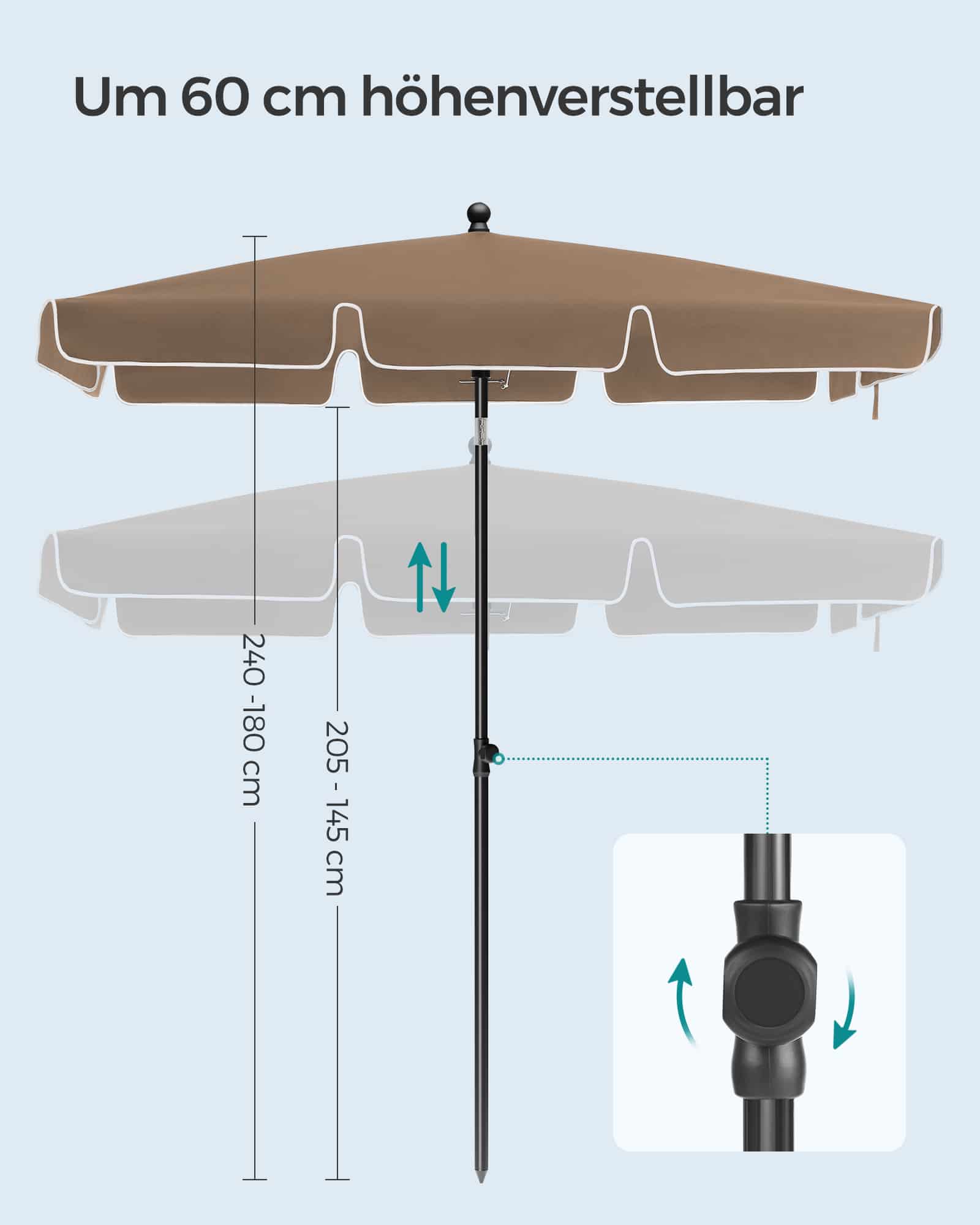 Sonnenschirm 200 x 125 cm knickbar und höhenverstellbar Sonnenschirm 200 x 125 cm knickbar und höhenverstellbar