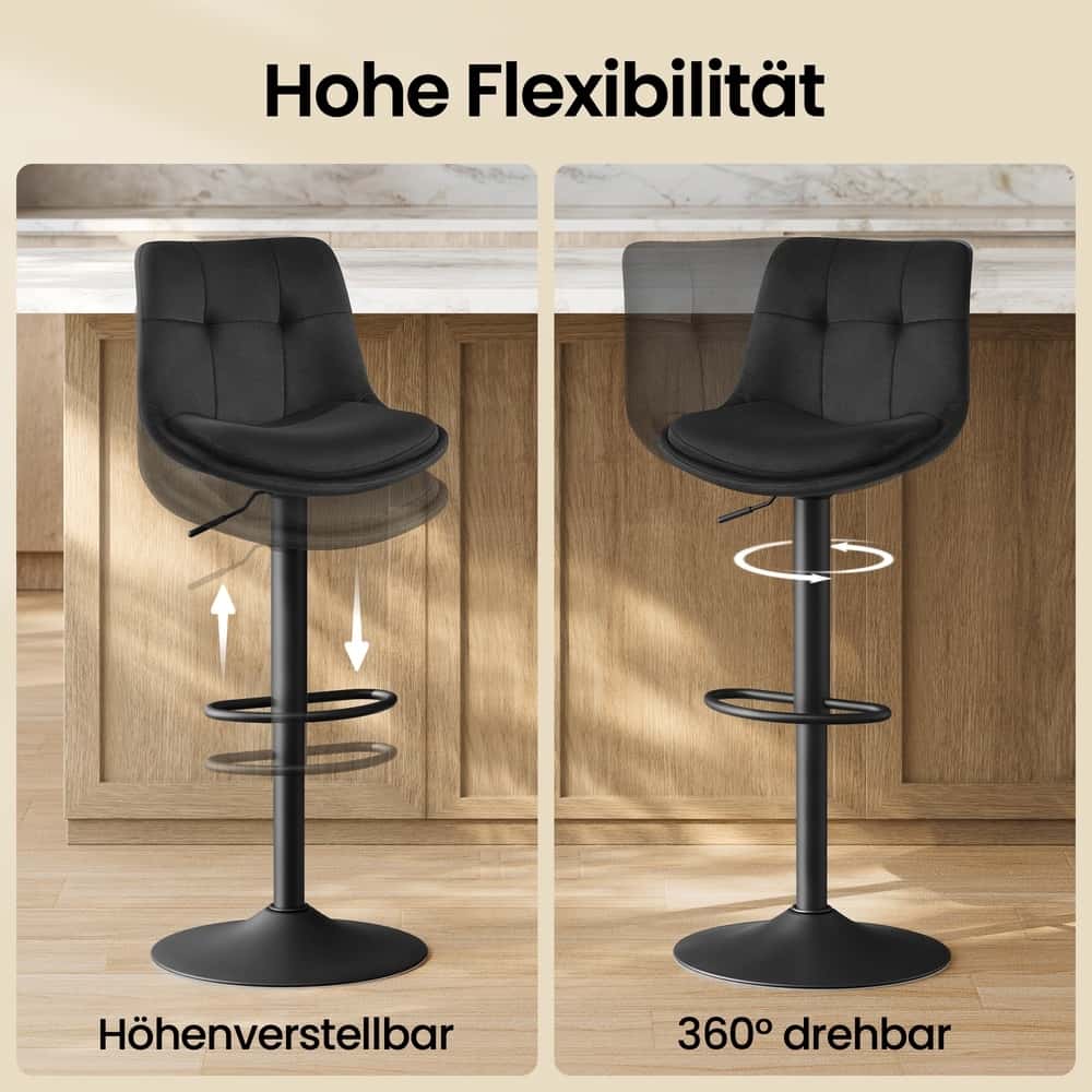 2 Barstühle, Barhocker mit Rückenlehne und Fußstütze, höhenverstellbar 2 Barstühle, Barhocker mit Rückenlehne und Fußstütze, höhenverstellbar