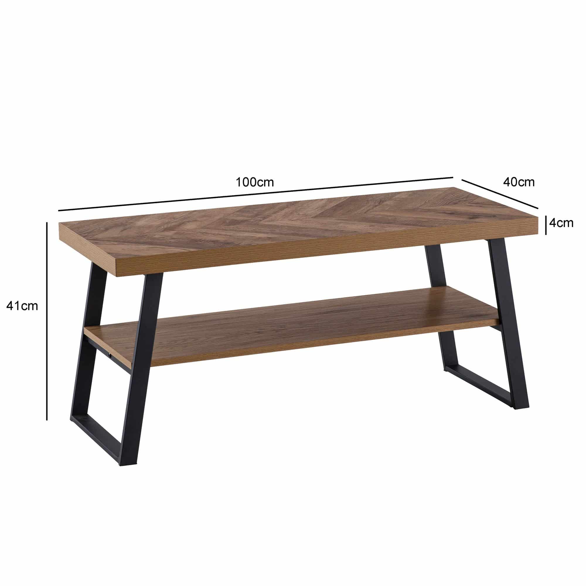 Couchtisch 100x40x41 cm Sofatisch Braun mit Fischgrät-Muster