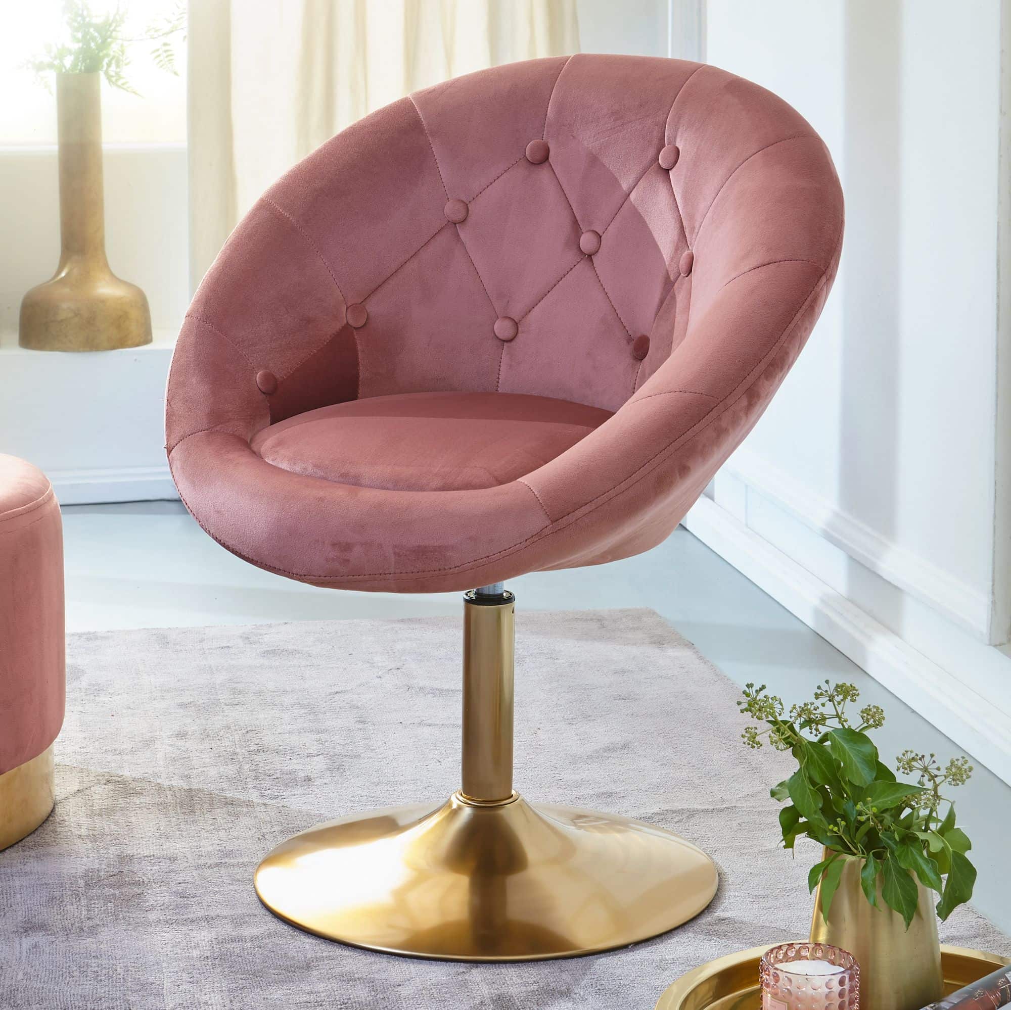 57487-Wohnling-Loungesessel-Samt-Rosa-WL6-300-WL6-300_24 360° Drehfunktion: Gemütlicher Loungesessel mit Stil