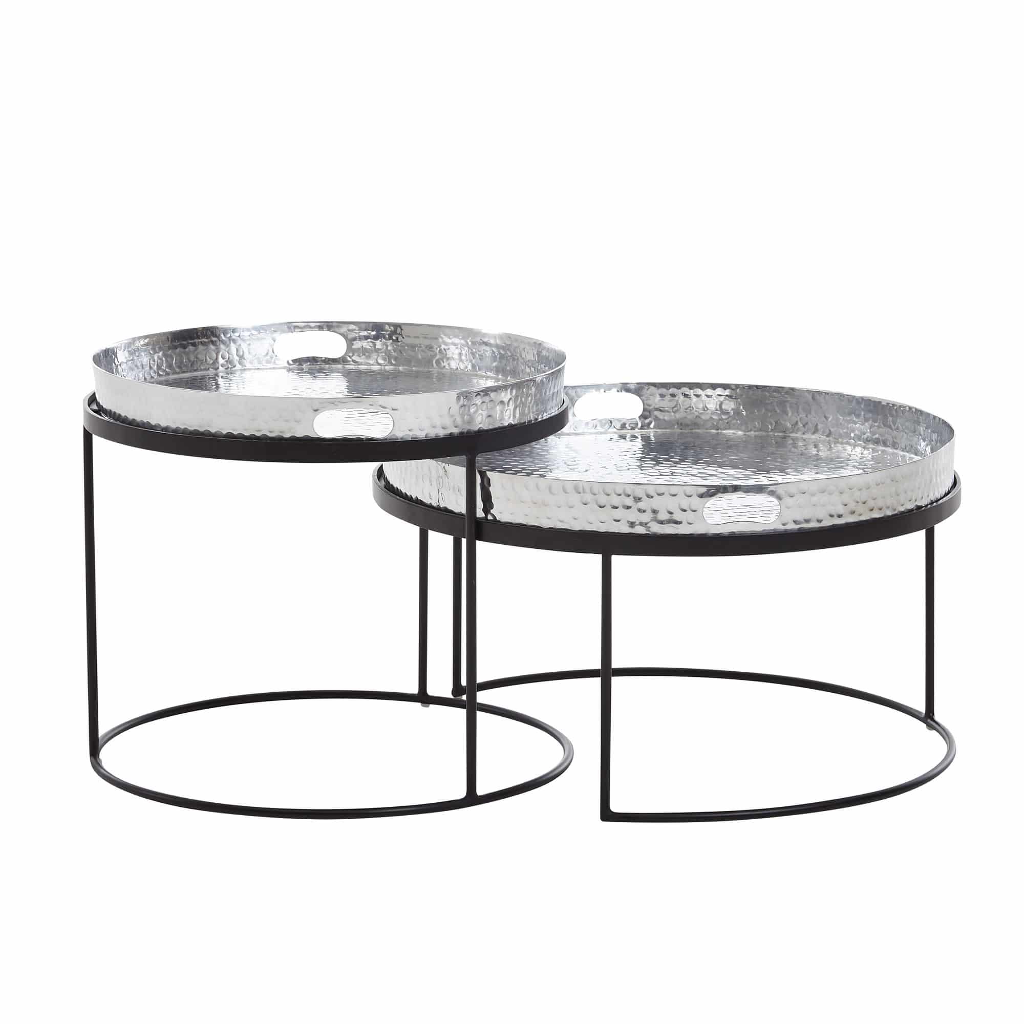 63457-WOHNLING-Couchtisch-2er-Set-Silber-schwarz-WL6-462-WL6-462X26UjFyw2BsFM Couchtisch 2er Set Silber / Schwarz Metall Hammerschlag Satztisch Rund