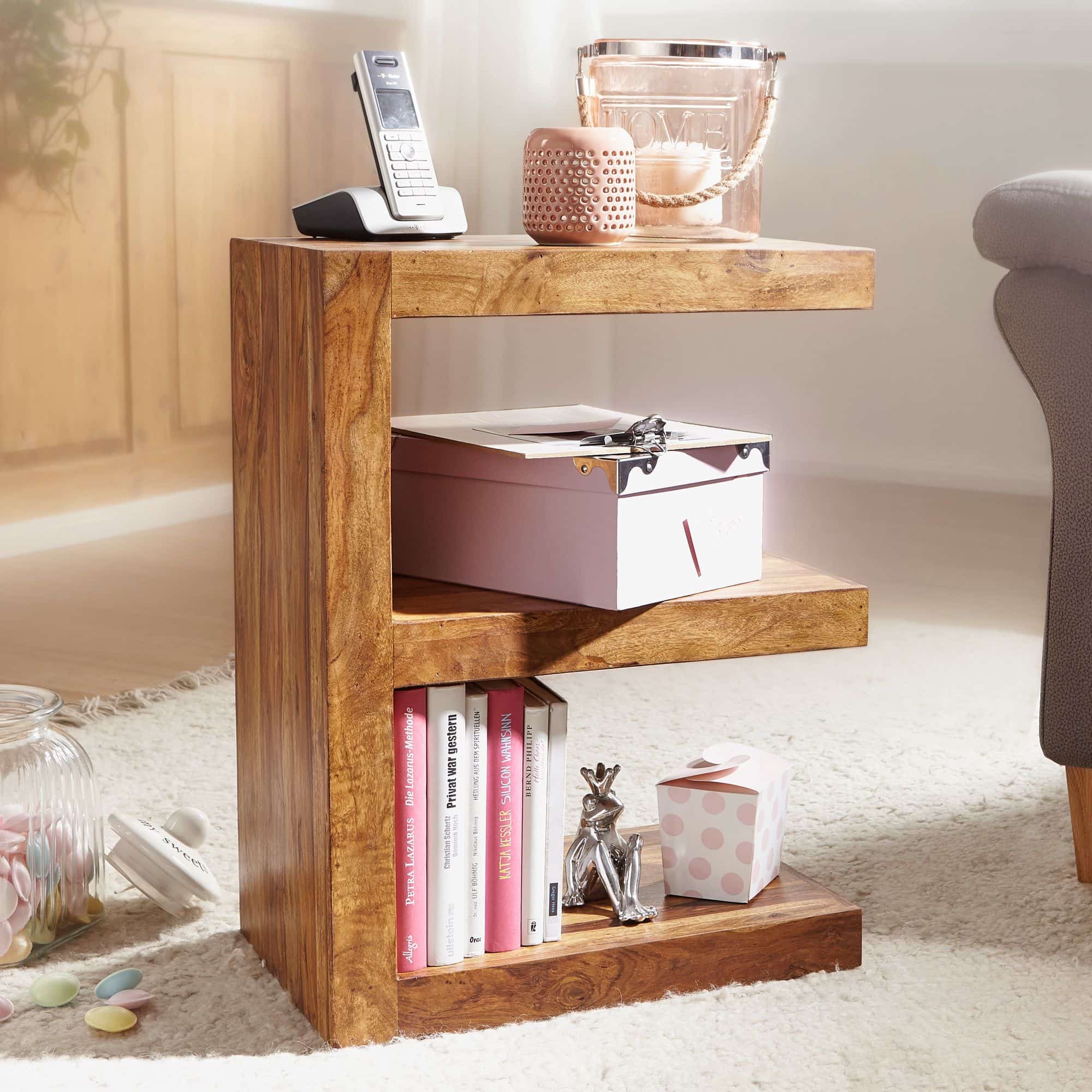 34314-WOHNLING-Beistelltisch-MUMBAI-Massivholz-Sheesham-E-Cube-60cm Wohnling Beistelltisch Mumbai 60 cm – Sheesham E‑Cube