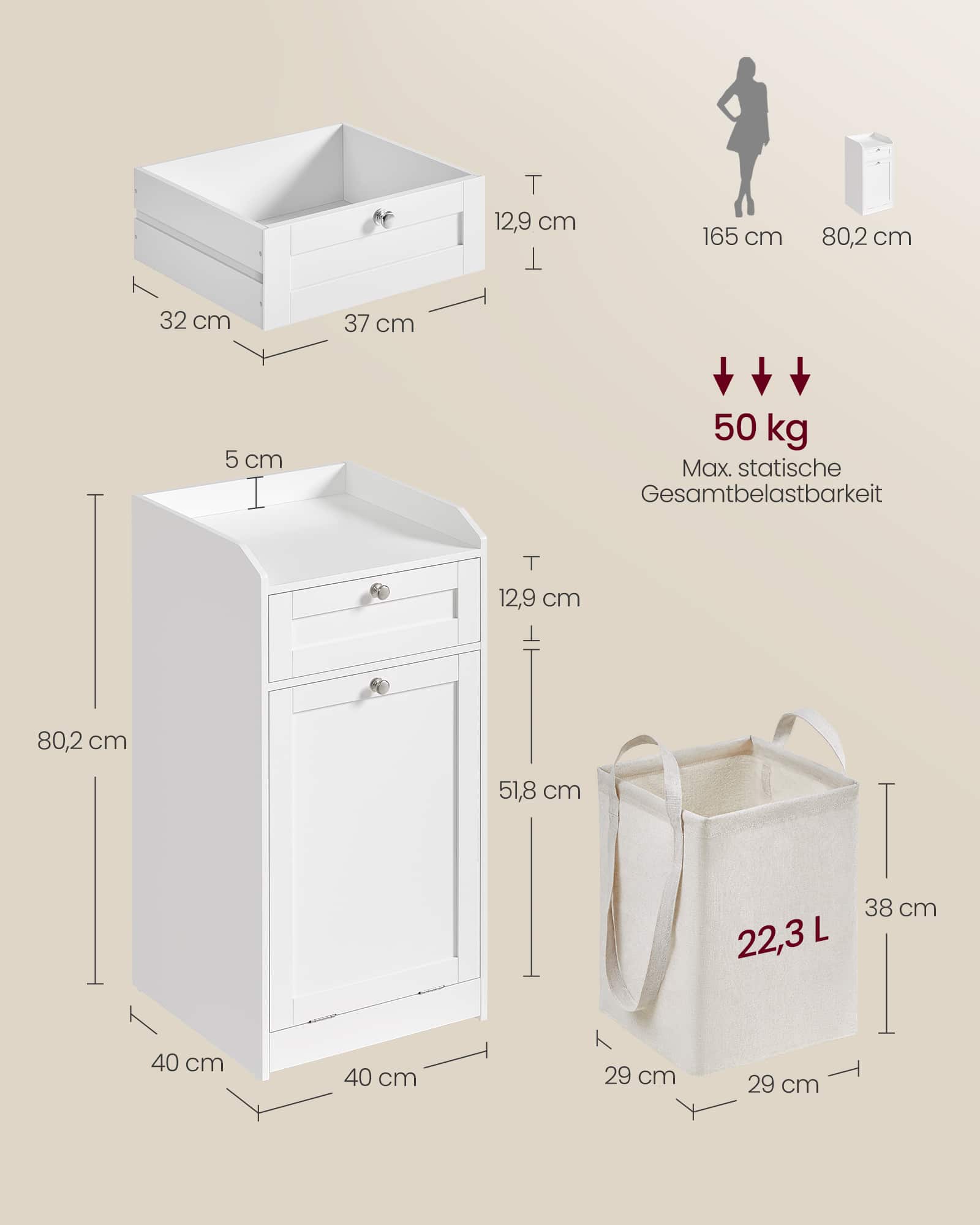 Badezimmerschrank mit Wäschekorb 40 x 40 x 80,2 cm Badezimmerschrank mit Wäschekorb 40 x 40 x 80,2 cm